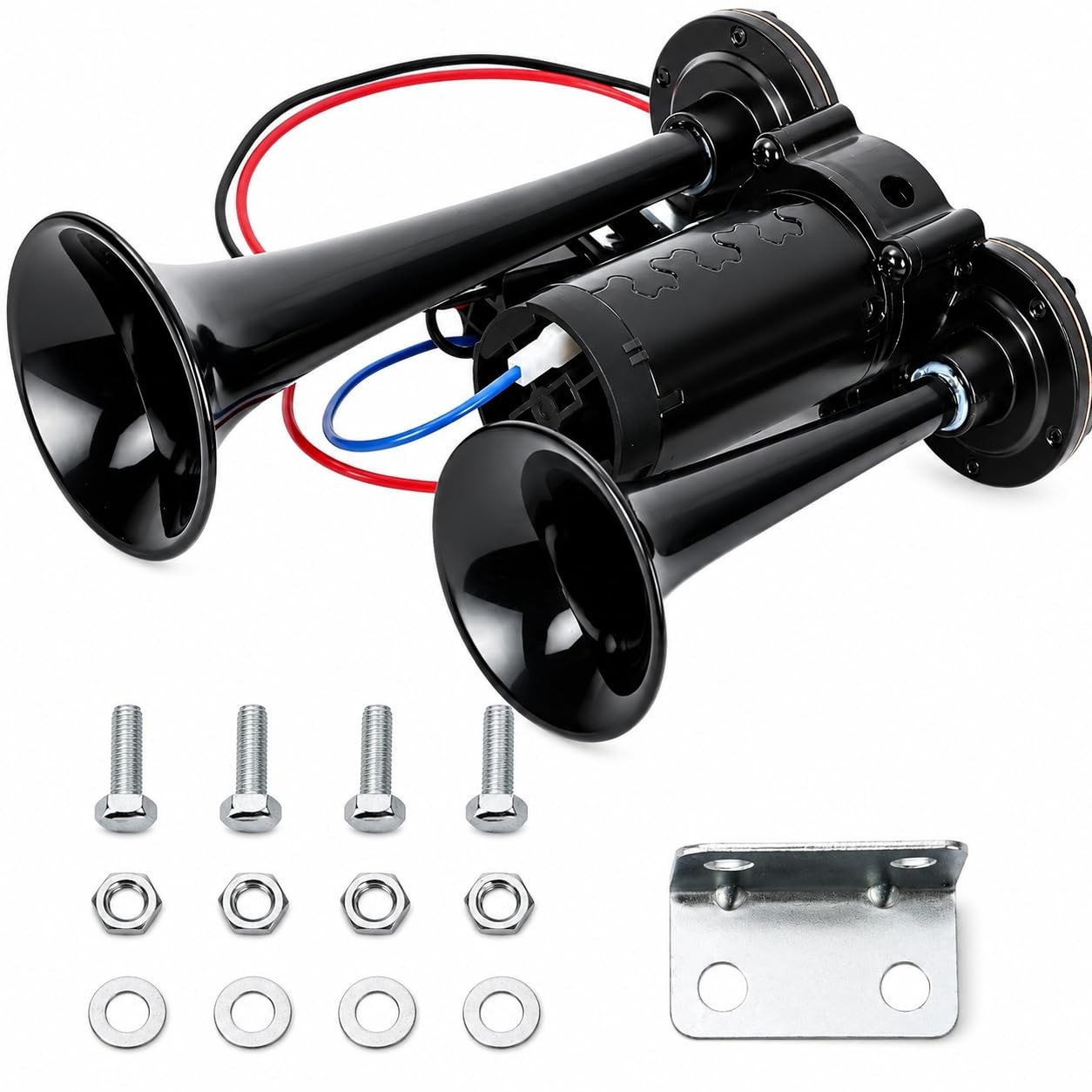 Black 600DB Super Loud Dual Electric Air Horns Kit Vehicles Compressor SUV