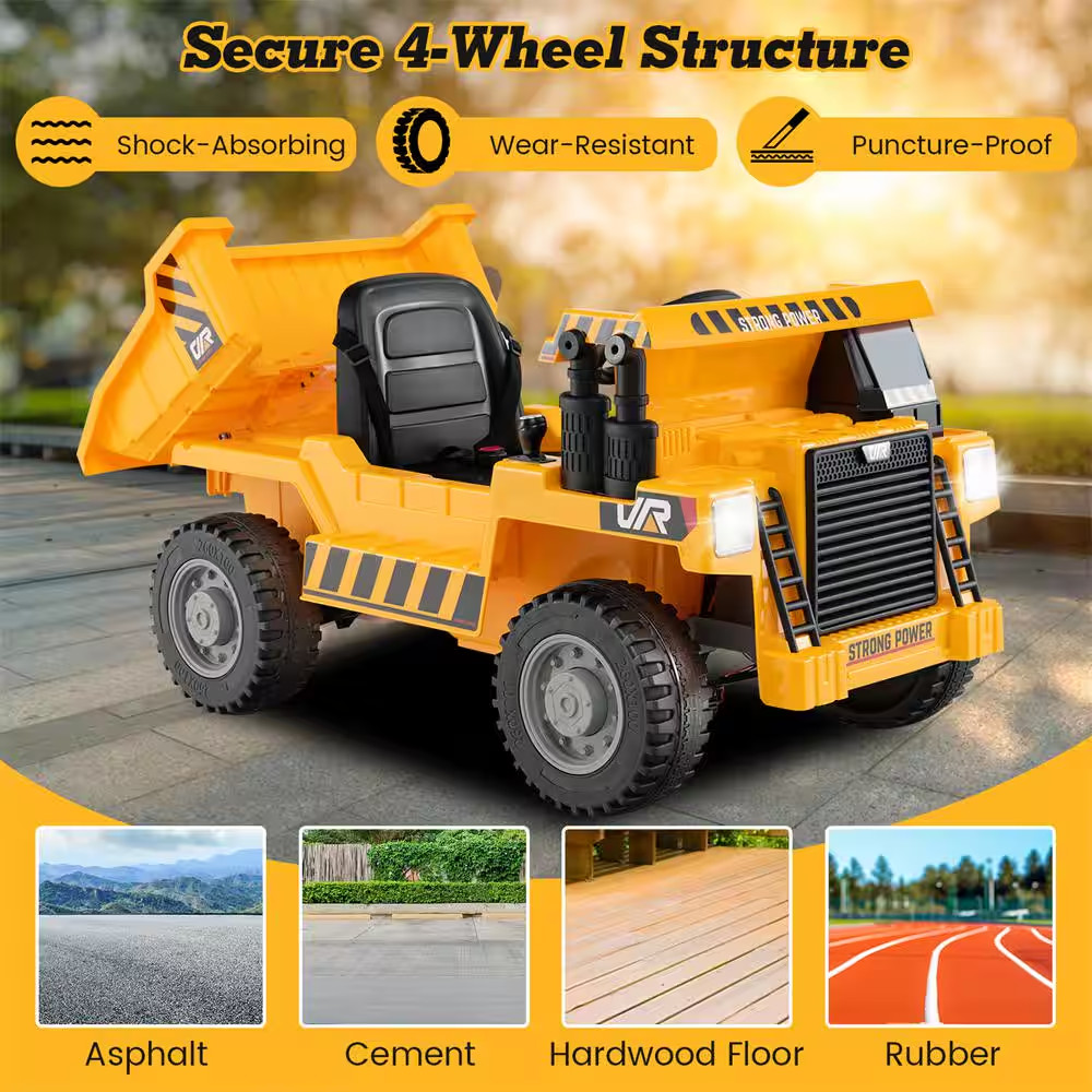 Kids Ride on Dump Truck 12-Volt Ride on Car with Electric Dump Bed 2.4G Remote C