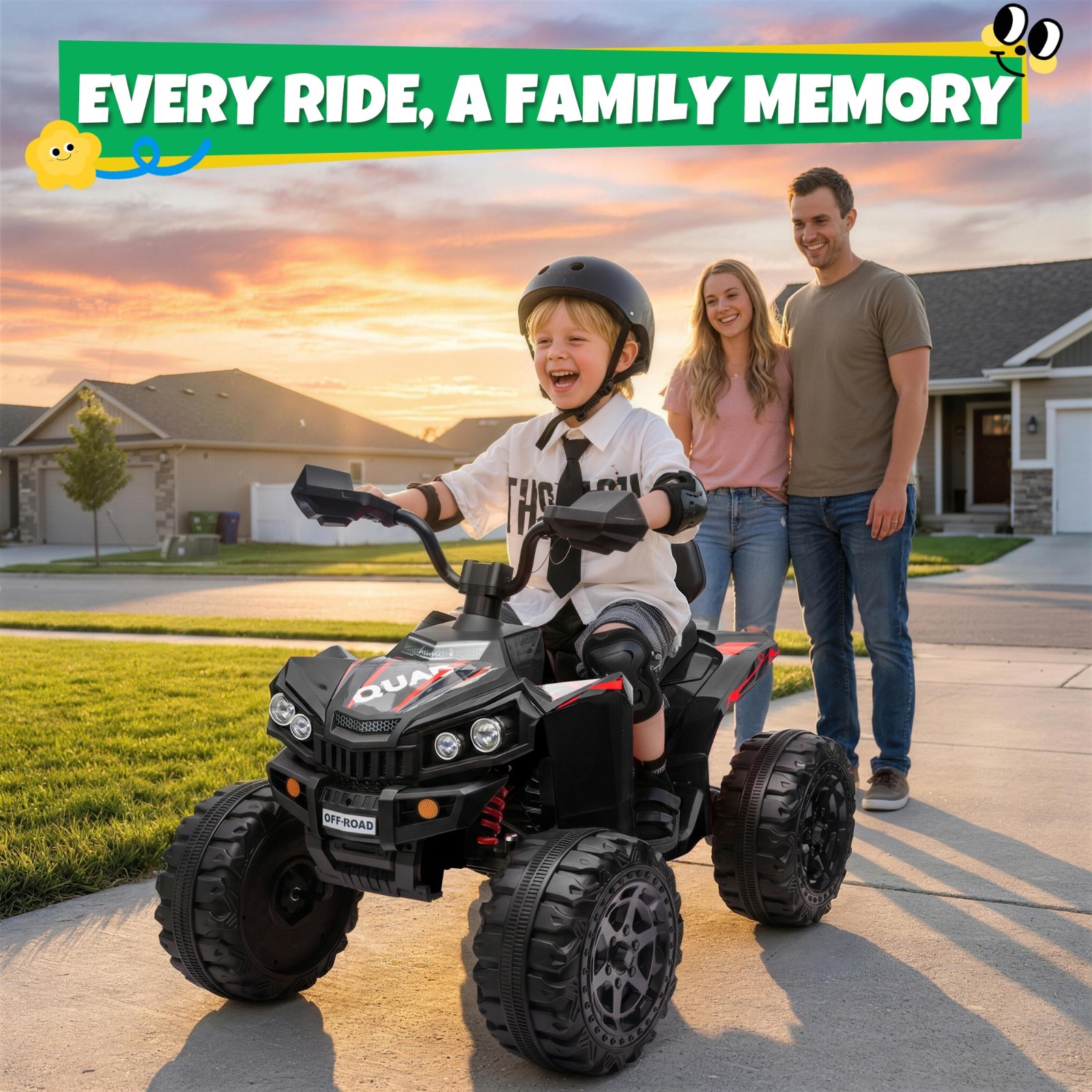 24V 4WD 2 Seater Kids Ride On ATV 4x200W Motor 7AH Electric Toy Car w/ Kneepads