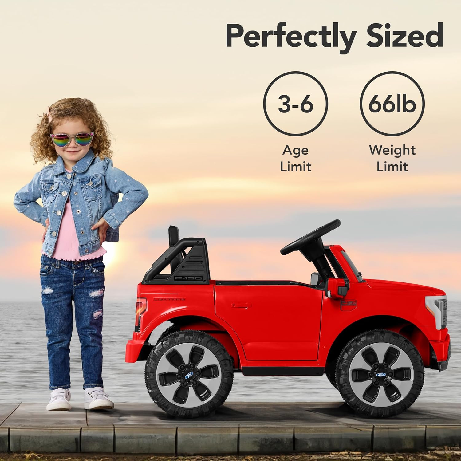 Ford F-150 Lightning 12V Electric Ride-On Truck for Kids – Red, Bluetooth, Paren