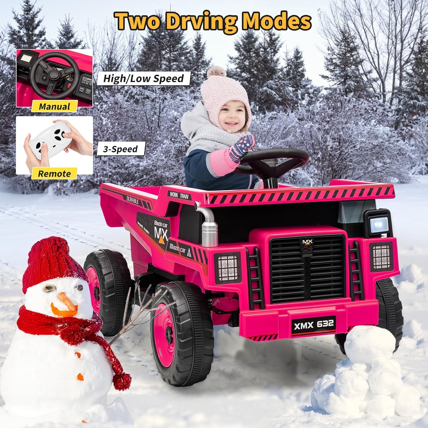 Kids Ride On Dump Truck 12V Remote Control Car Toy with Electric Dump Bed LED