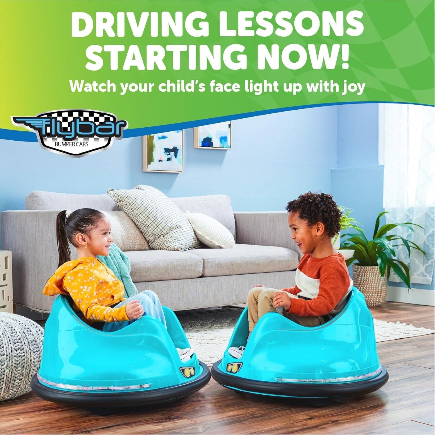 Flybar 6V Bumper Car Toddler Ride On Toy LED Lights 360 Spin 66lb FREESHIP