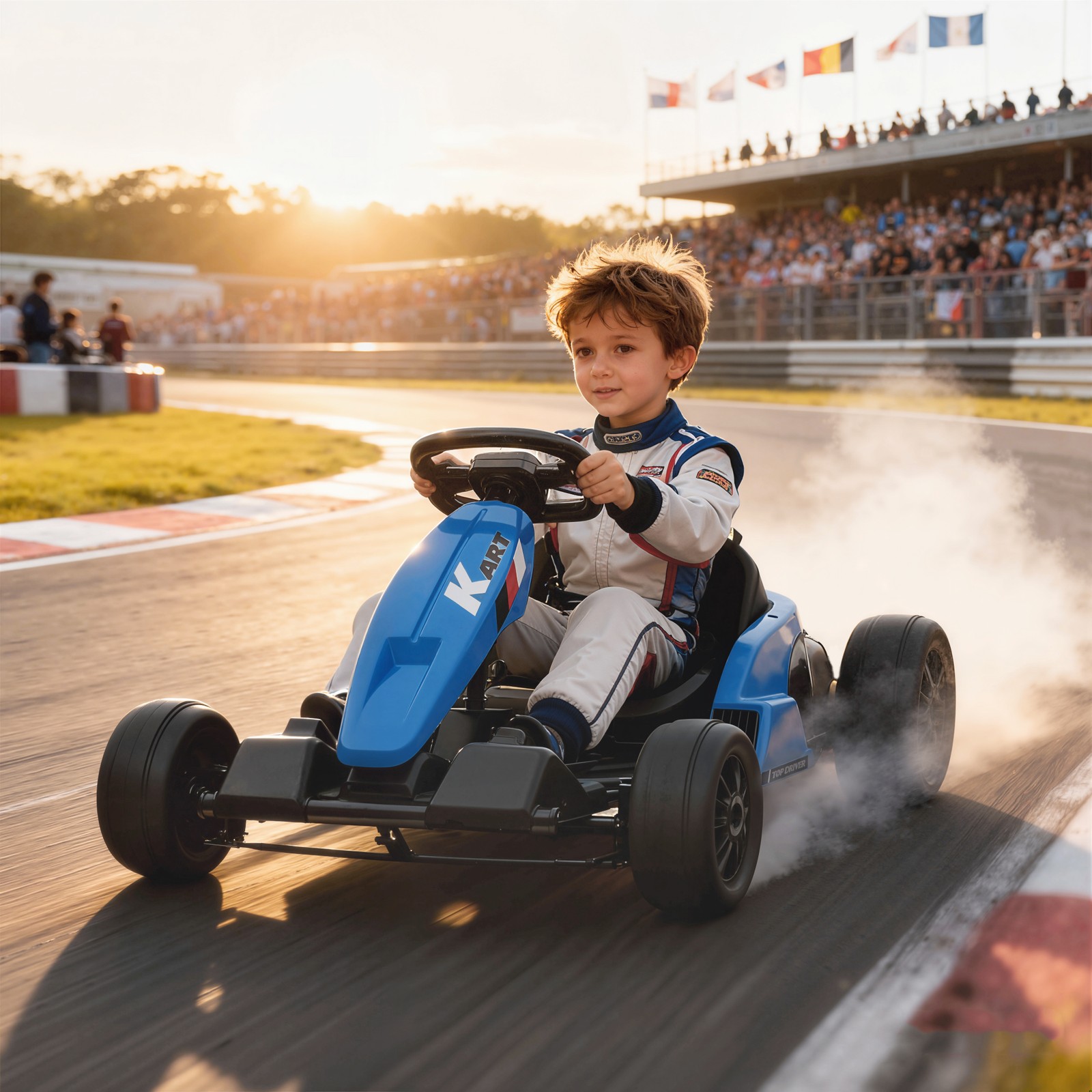 24V Electric Go Kart, Kids Drift Kart with Dual 150W Motors, Blue