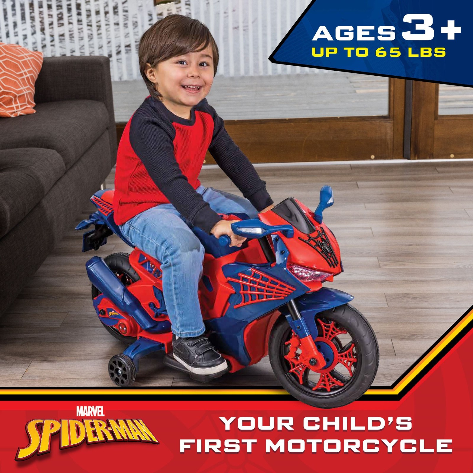 6V Spiderman Motorcycle Battery Ride on Toy for Kids Ages 3+