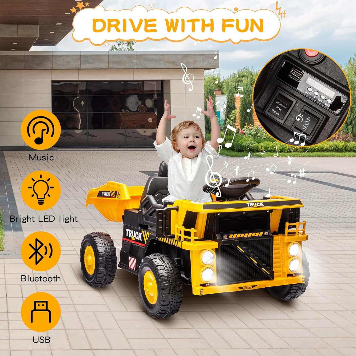 Ride on Dump Truck, 12V Ride on Construction Car for Kids with Remote Control,El