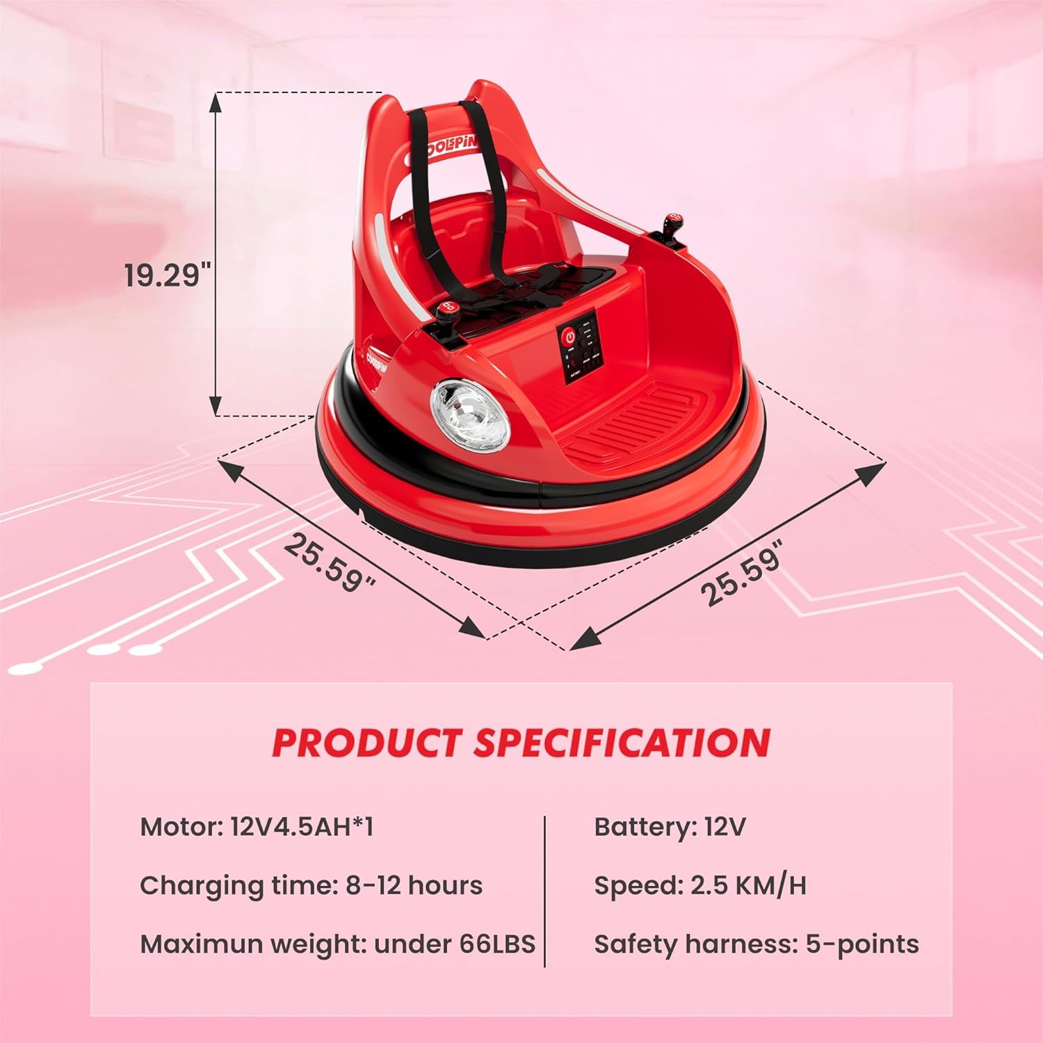 Bumper Car for Kids, 360° Rotation 12V Electric Ride On Bumper
