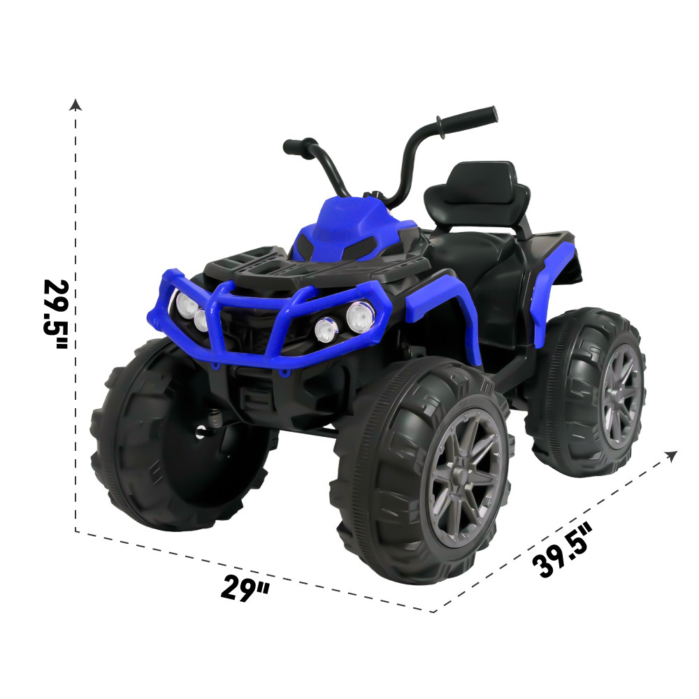 24V Blue Kids Ride on ATV Electric Power Wheels Quad Car w/2-Speed Bluetooth LED