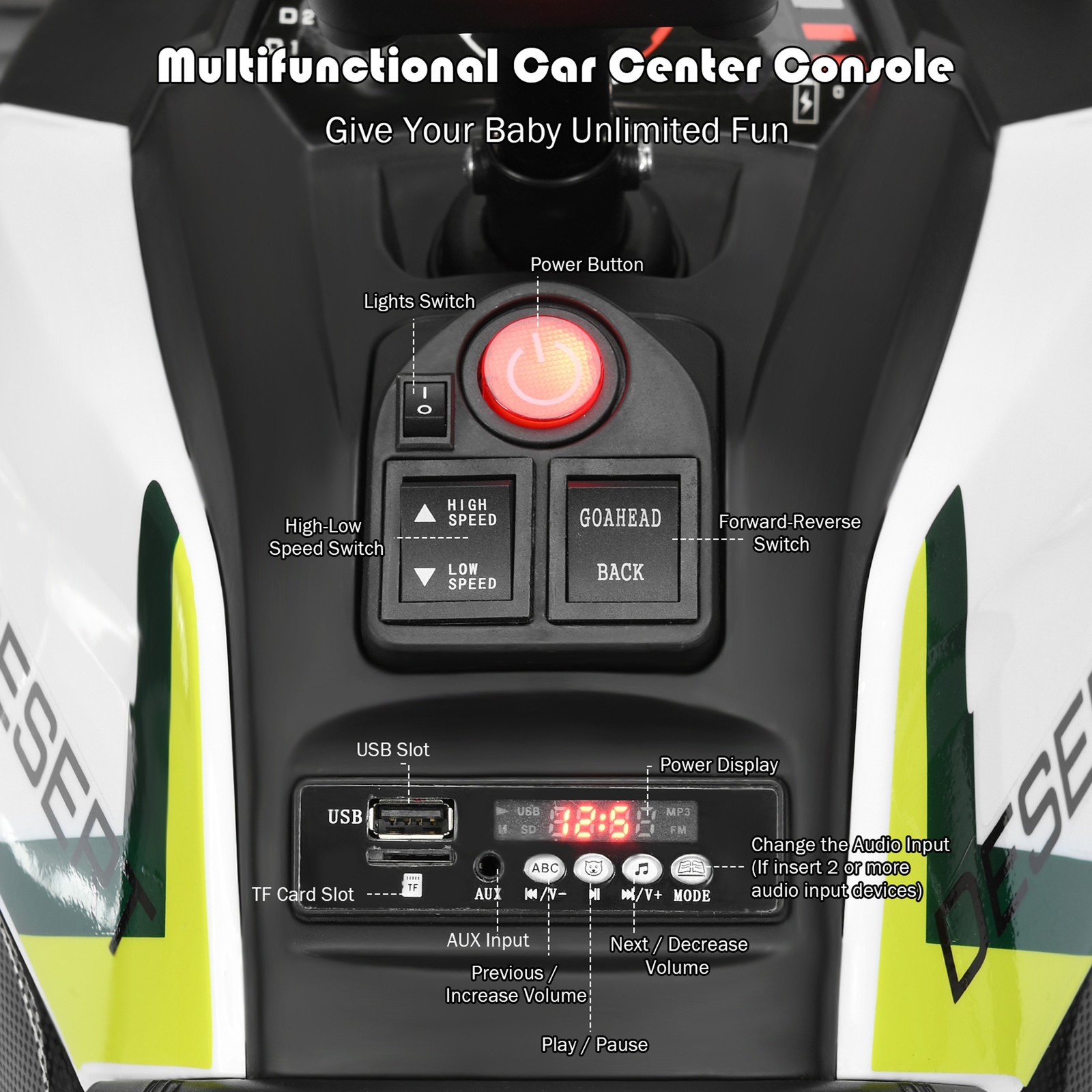 12V Electric Kids Ride On Car ATV 4-Wheeler Quad w/ LED Light White