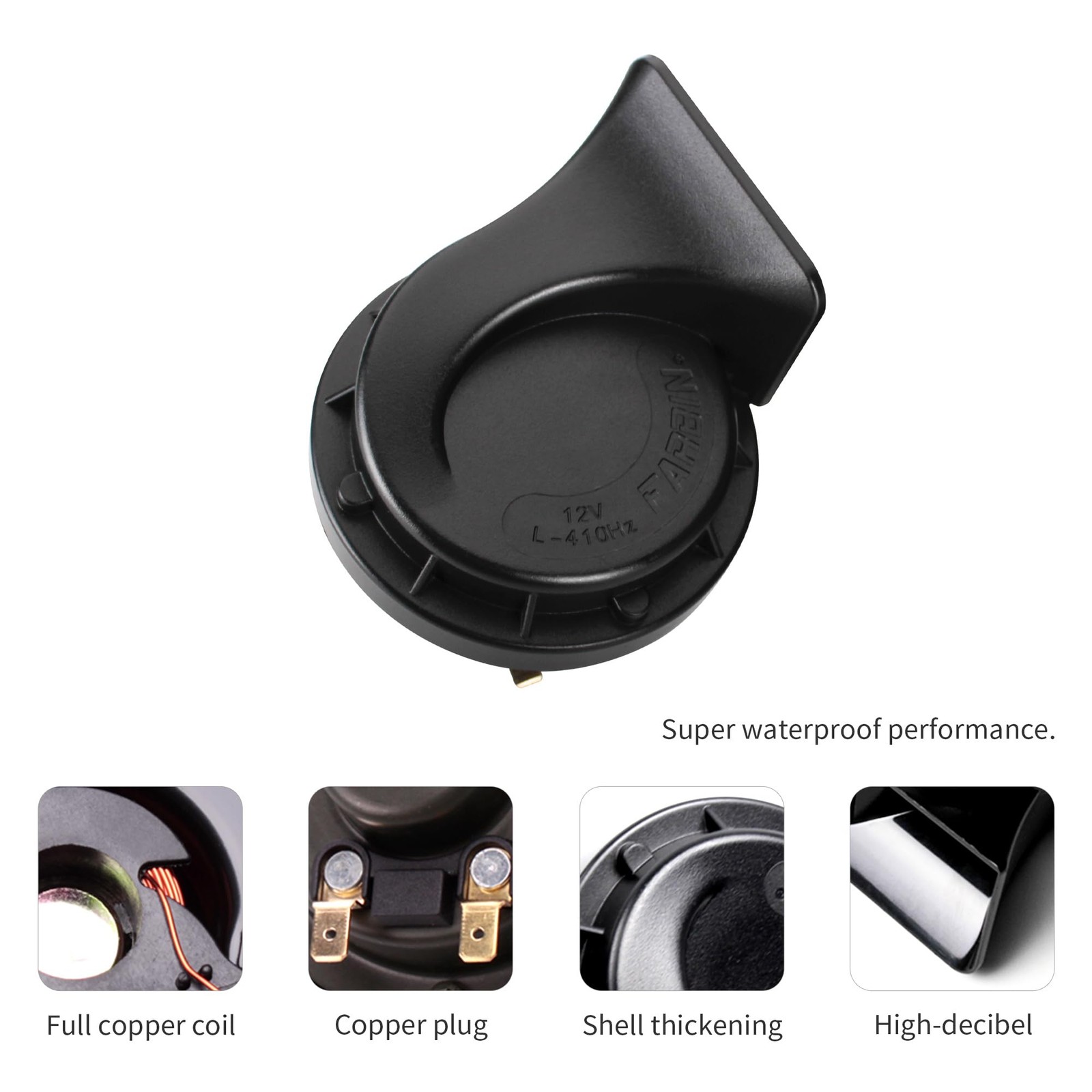 Compact Horn 12V Car Horn Loud Low-Tone 410HZ Waterproof Universal Vehicles