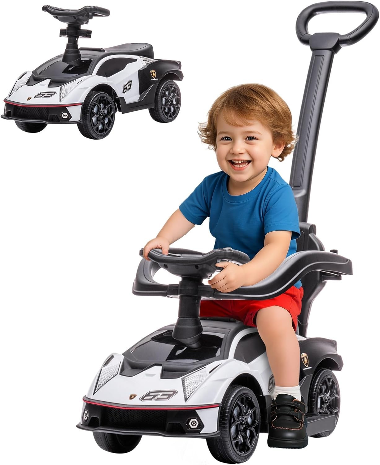Aosom 2-in-1 Ride On Push Car for Toddlers 1-3, Licensed Lamborghini Stroller Sl