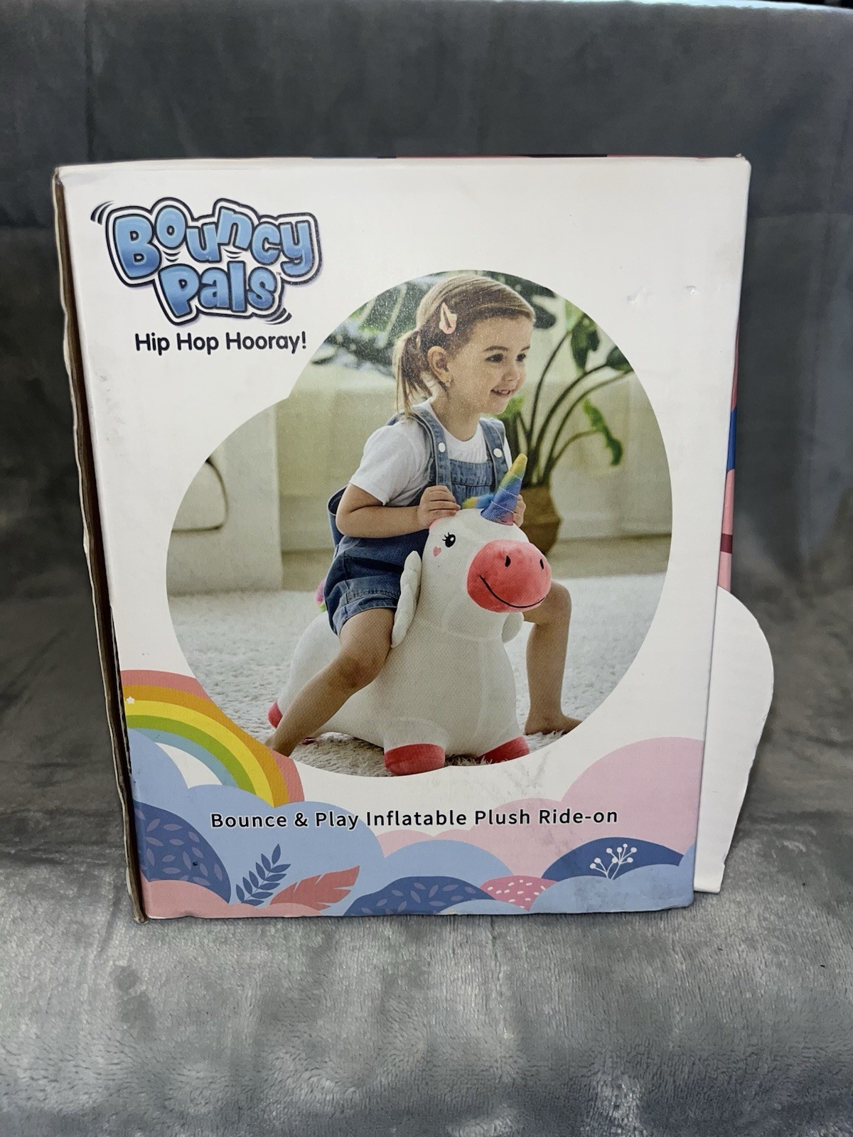 Bouncy Pals Unicorn Ultra-Soft Plush Inflatable Ride-On Toy with Pump