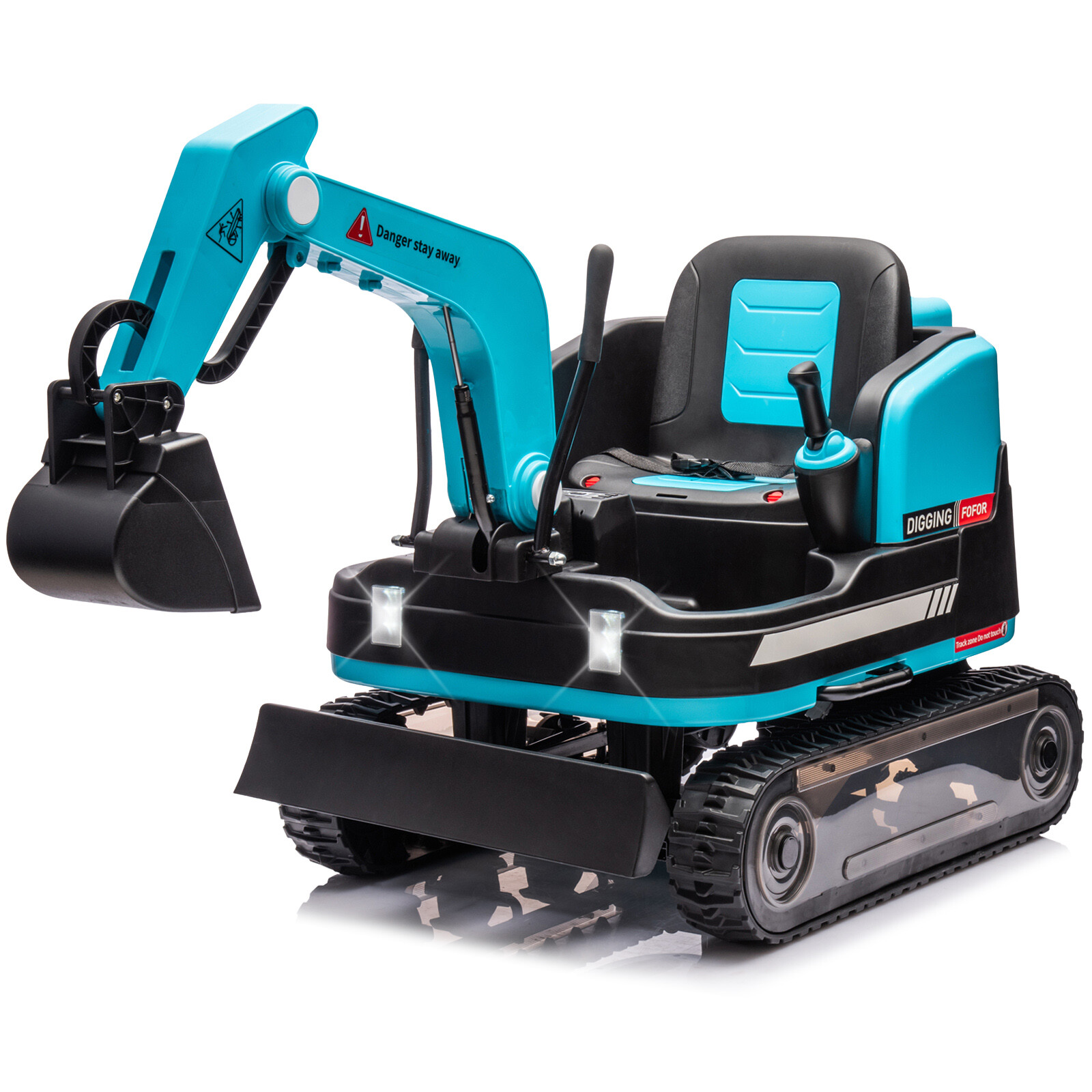 JOYLDIAS Blue 360° 12V Battery Kids Ride On Excavator & Bulldozer w/MP3,Remote