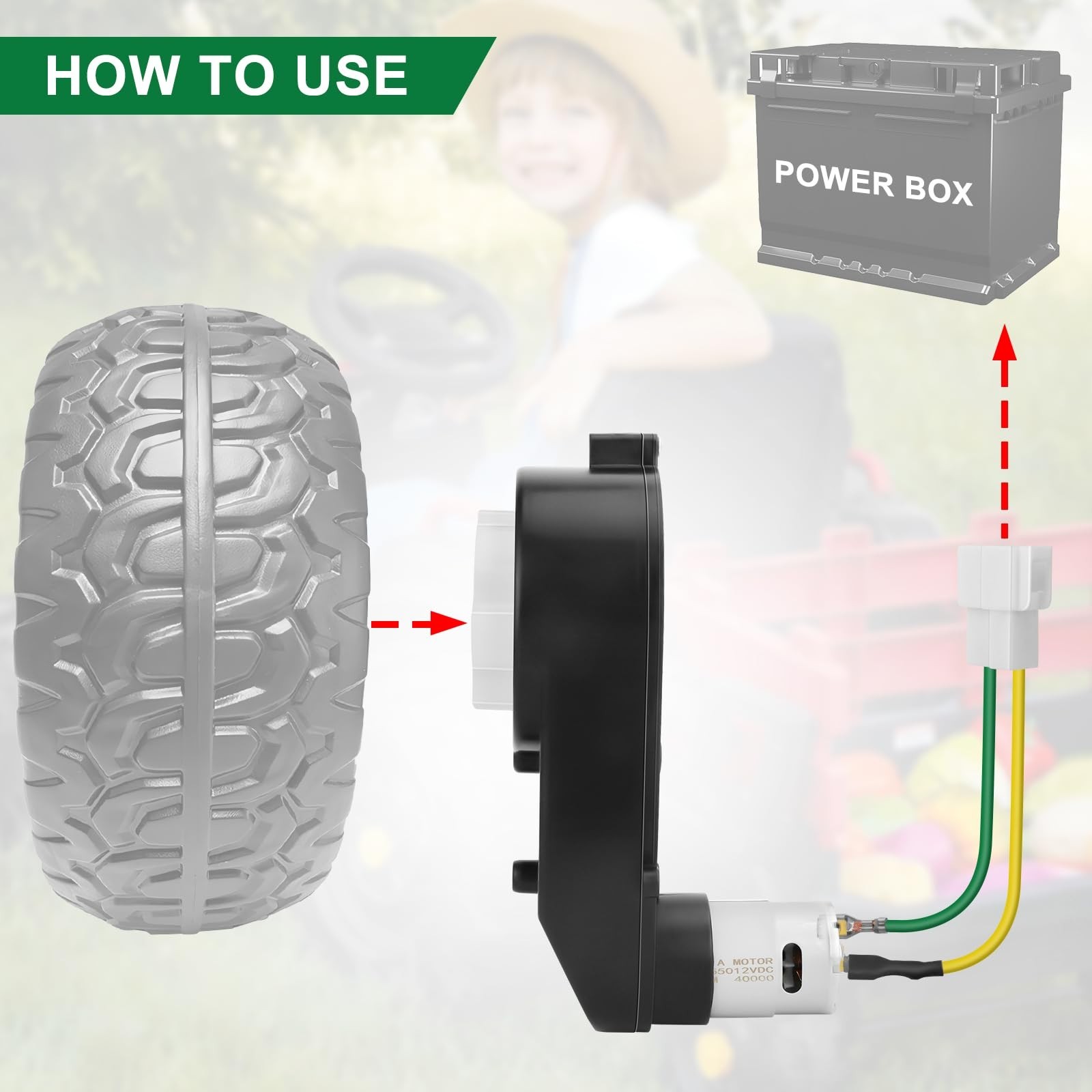 12V Electric Motor Gearbox for Kids Ride-On Cars, High Speed 40000RPM Upgrade Pa