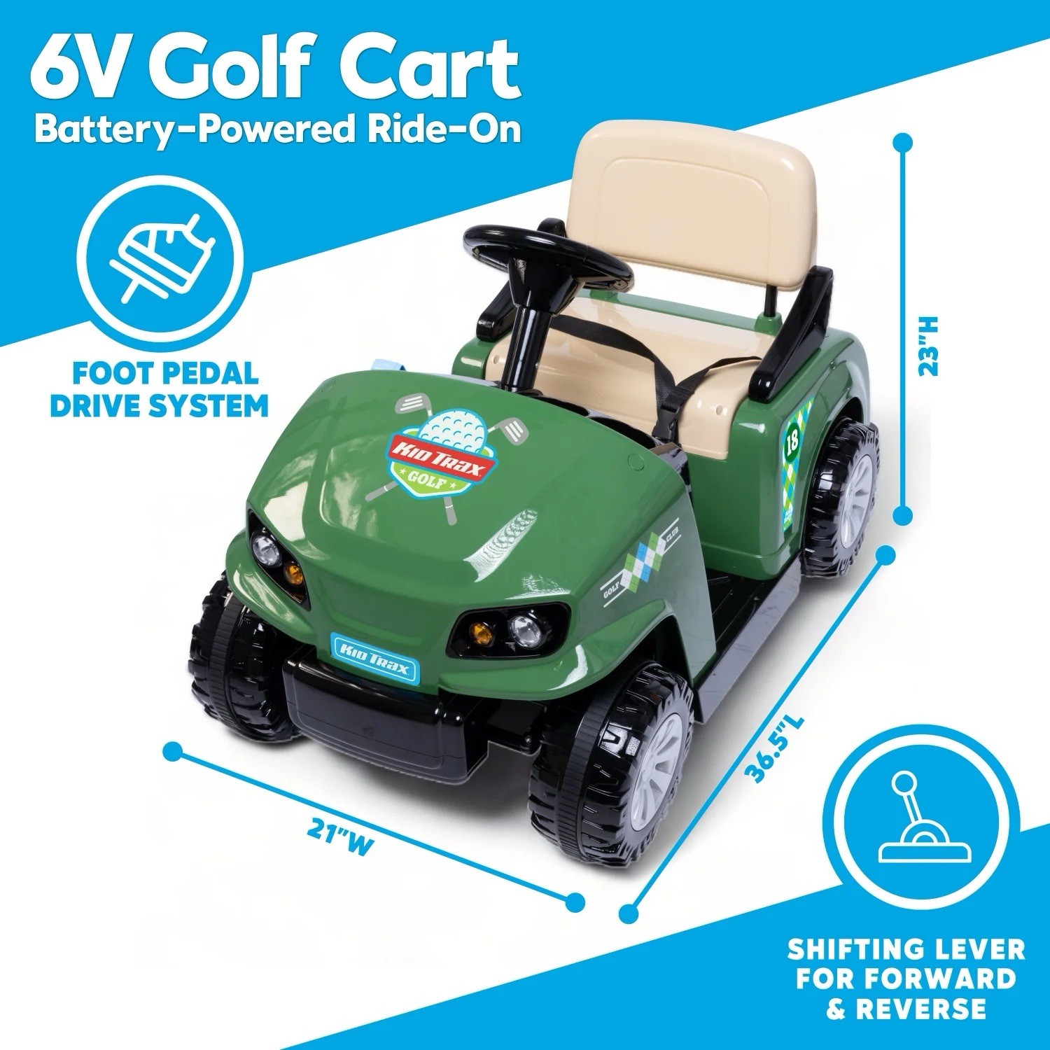 Kid Trax Flybar 6V Golf Cart Battery Powered Ride-On Includes Golf Clubs & Balls