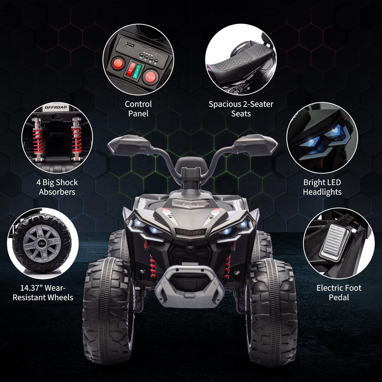 24V 2 Seater Electric ATV, Electric Car for Kids, Four-Wheeled Dirt Quad Car wit