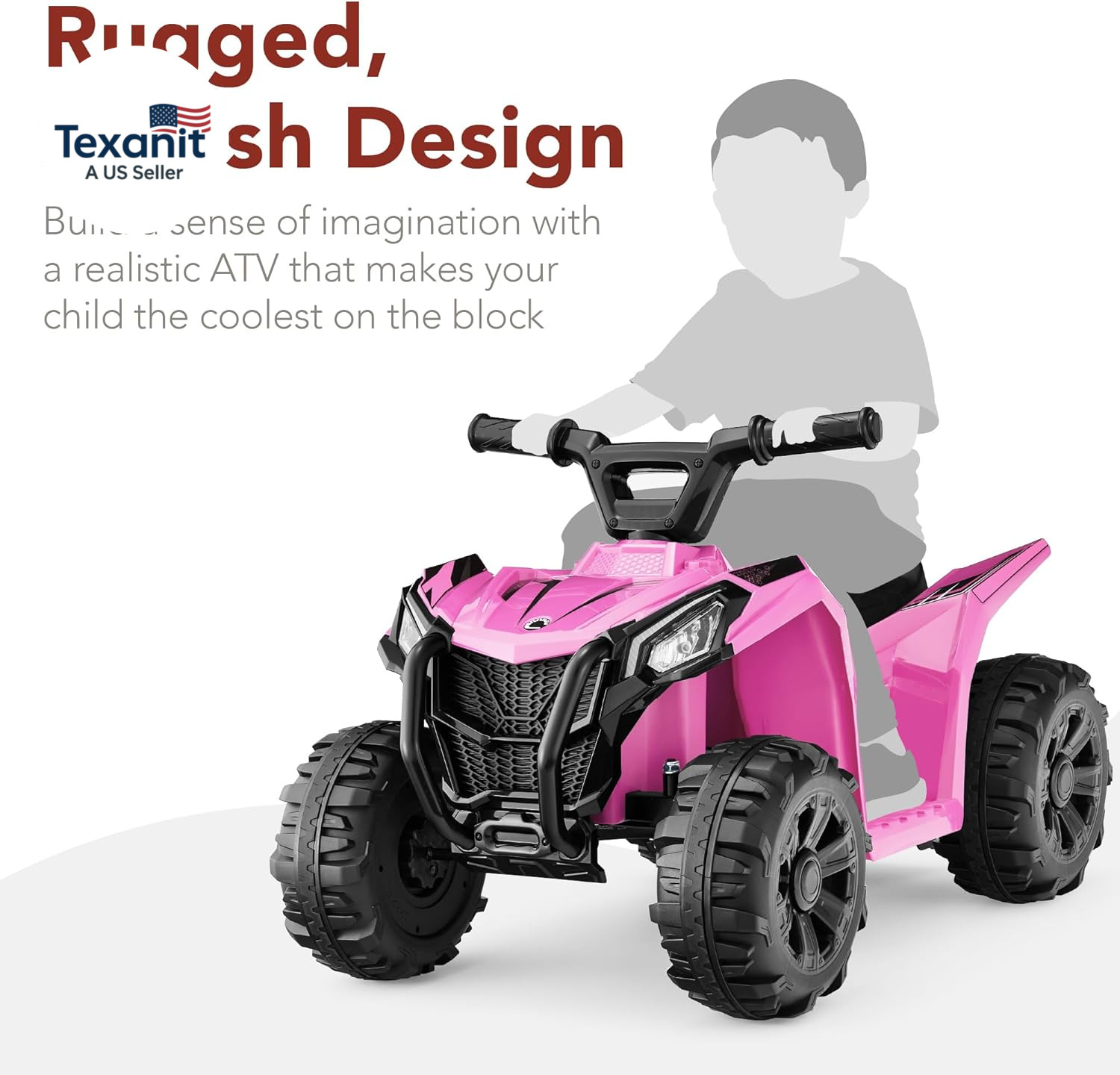 6V Kids Ride on Toy, 4-Wheeler Quad ATV Play Car W/ 1.8MPH Max Speed, Treaded Ti