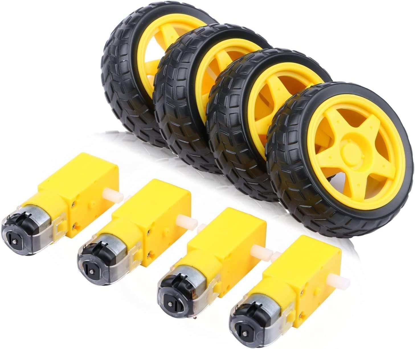 Durable 4-Pack DC Gear Motors with Plastic Tire Wheels for DIY Projects