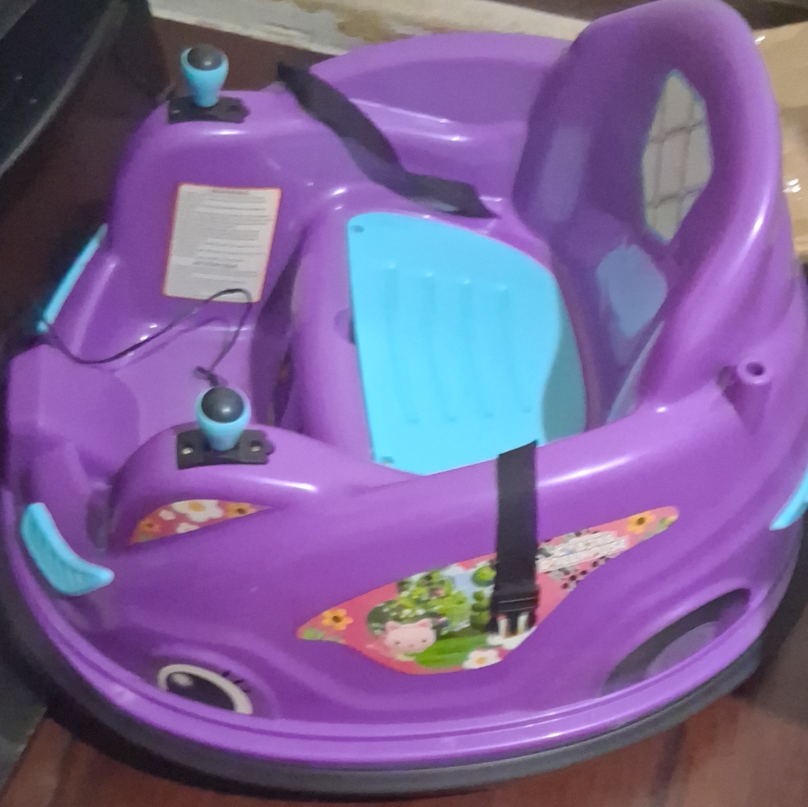 Purple Battery Operated Ride-On Bumper Car with Charger, Seat Belts, Ages 3-7