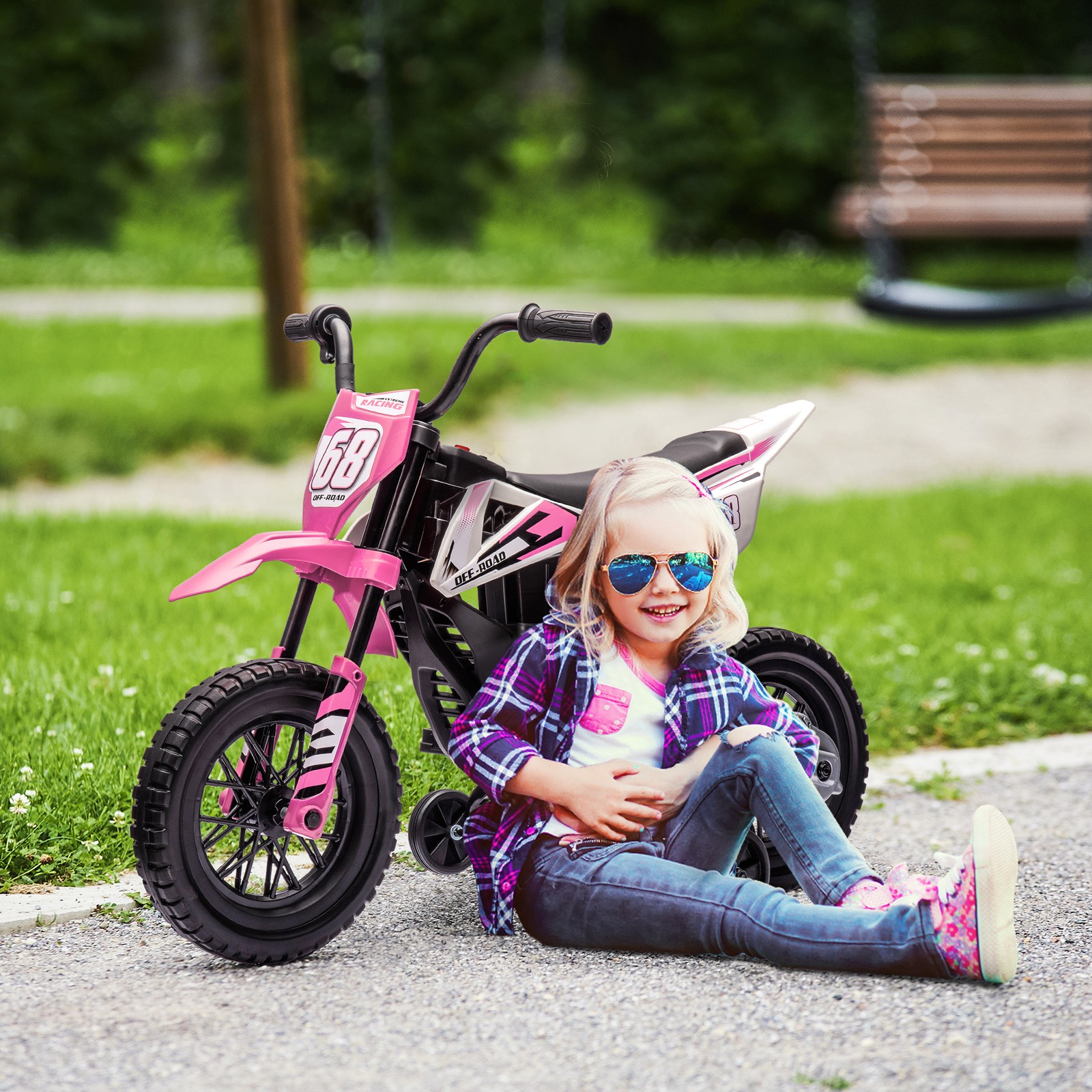 12V Kids Motorcycle W/ Twist Grip Throttle, Rear Suspension, Pink