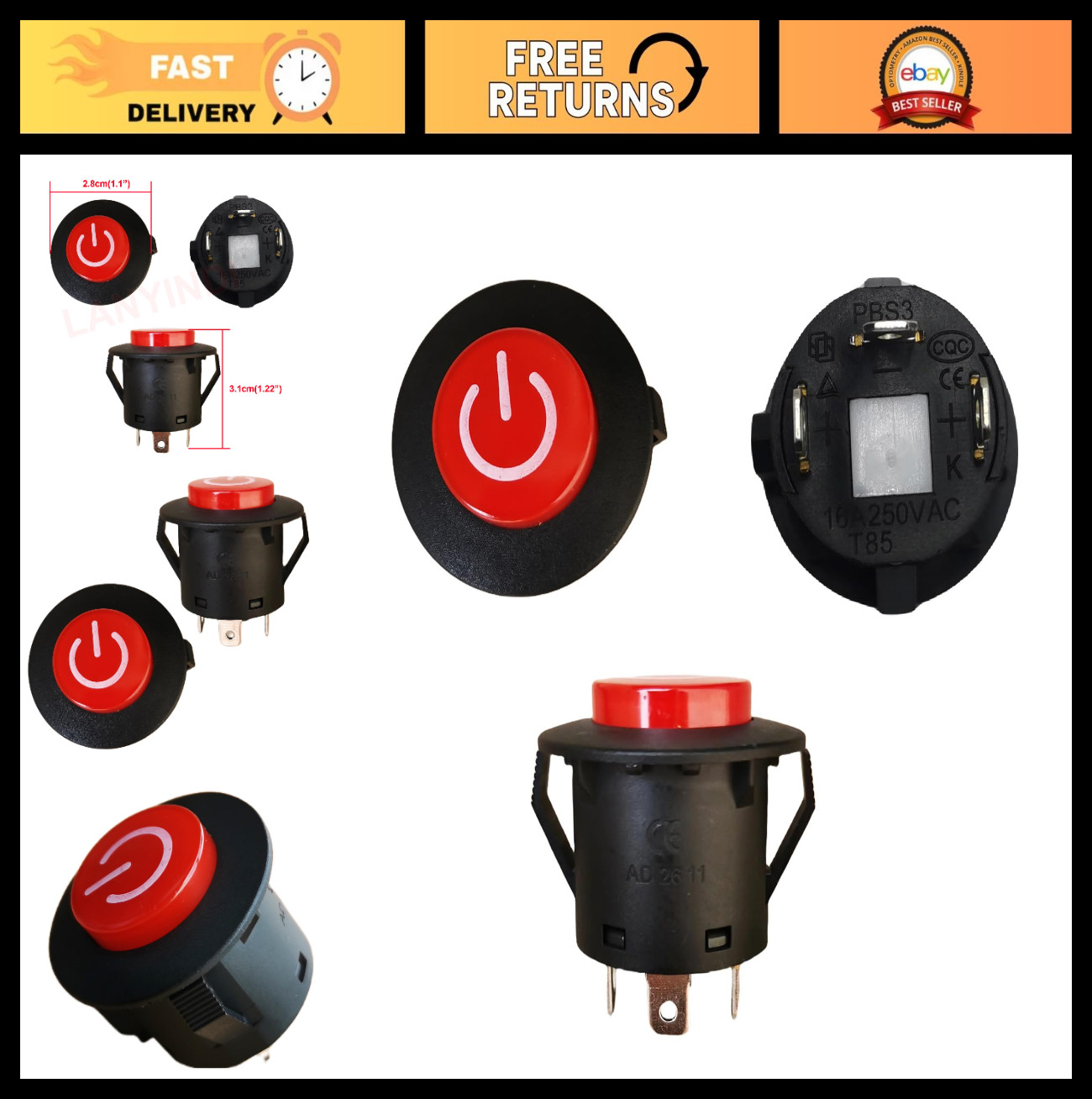 2 Pcs Power Button Switch for Kids Ride-On Toy Car, Electric Jeep SUV Replacemen