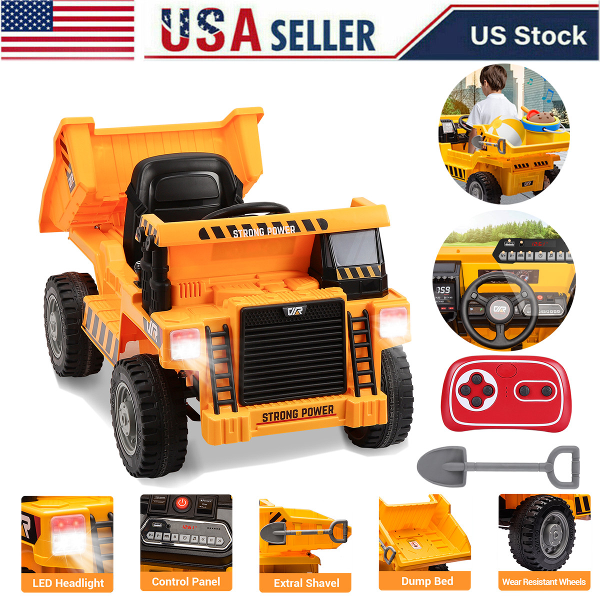 12V Kids Ride On Dump Truck with Remote Control Electric Car Gift for Boys Girls