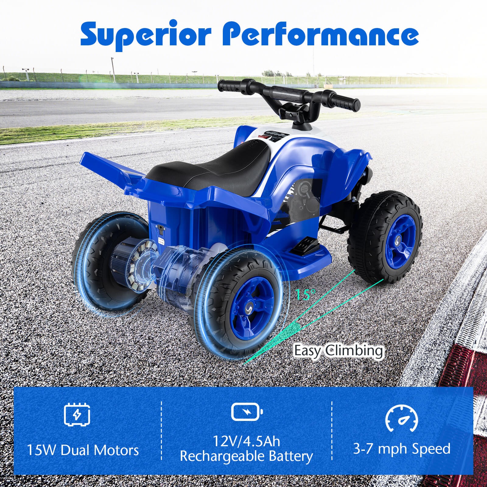 12V Quad 4 Wheeler Ride on Toy w/ Music, Light, USB Port, Wireless Connection