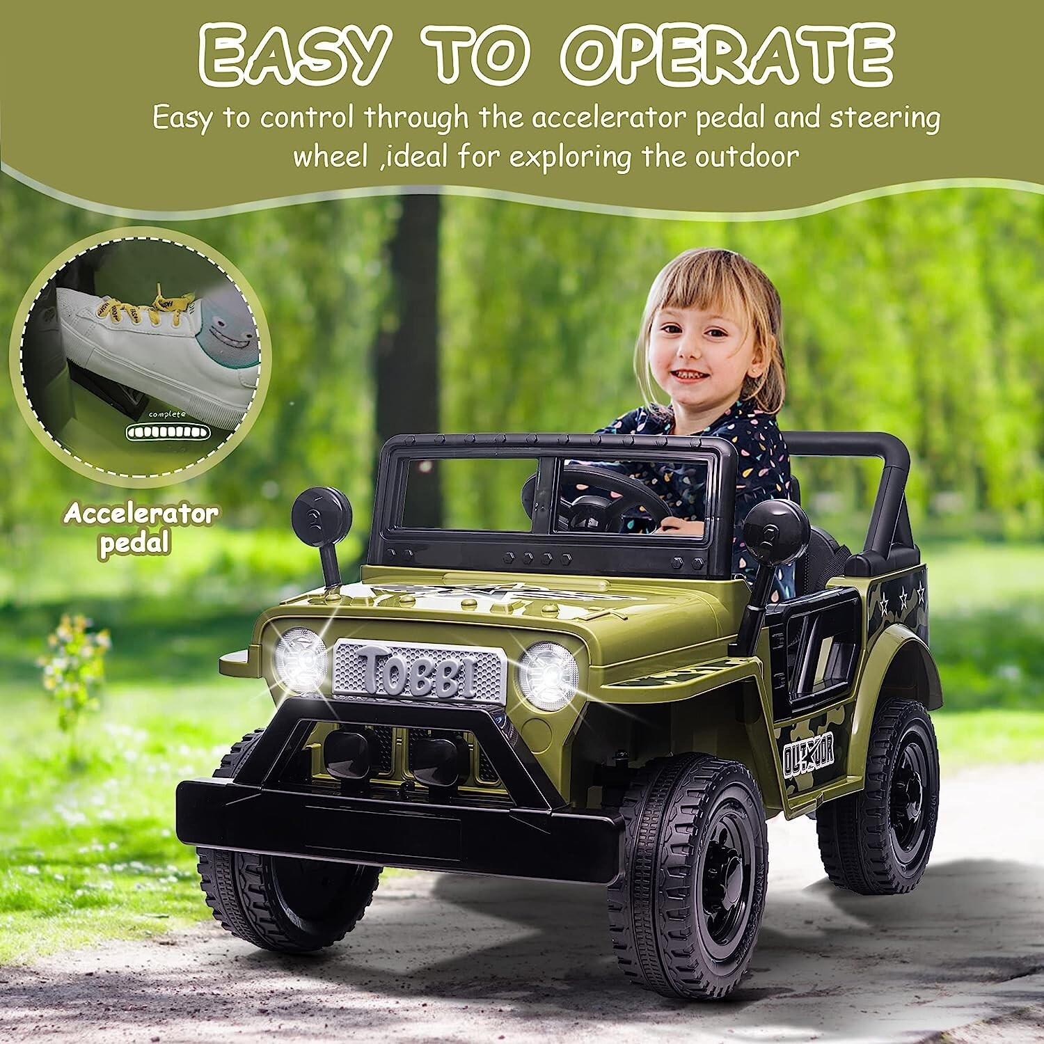 TOBBI 12V Off-Road Kids Ride On Car Truck, Battery Powered 4 Wheels Ride On Toys
