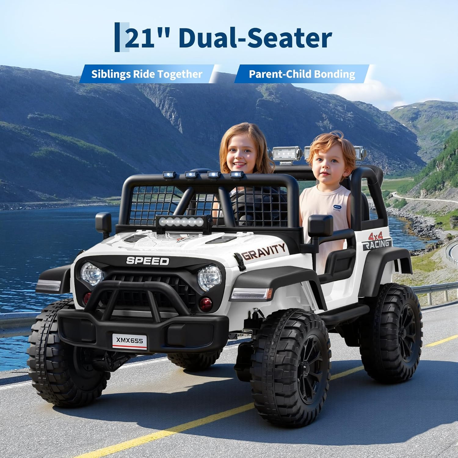 24V 2 Seater Kids Electric Truck with Parent Remote Control, 4WD Ride on Car for