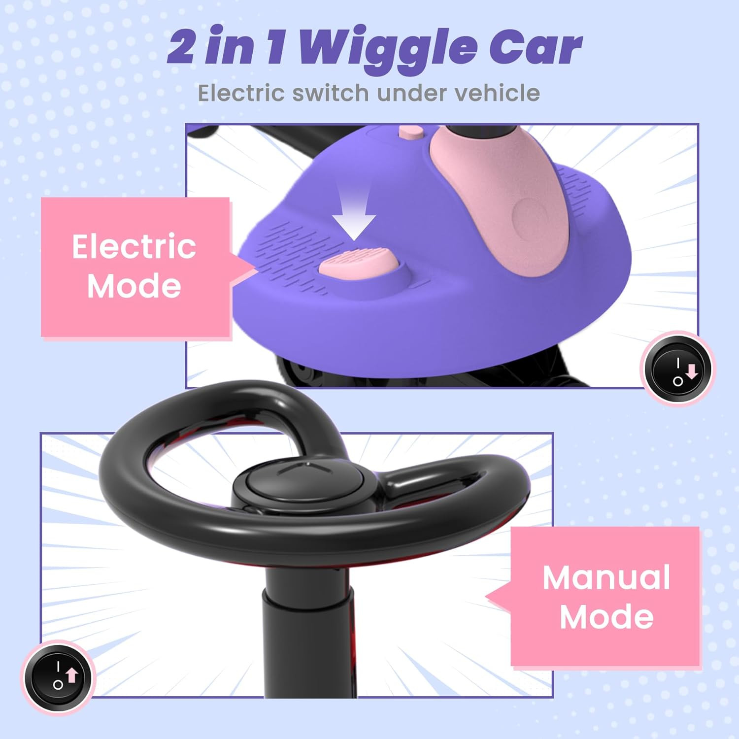 Electric Wiggle Car for Kids,6V Wiggle Car with LED Flashing Wheels & Music Spea