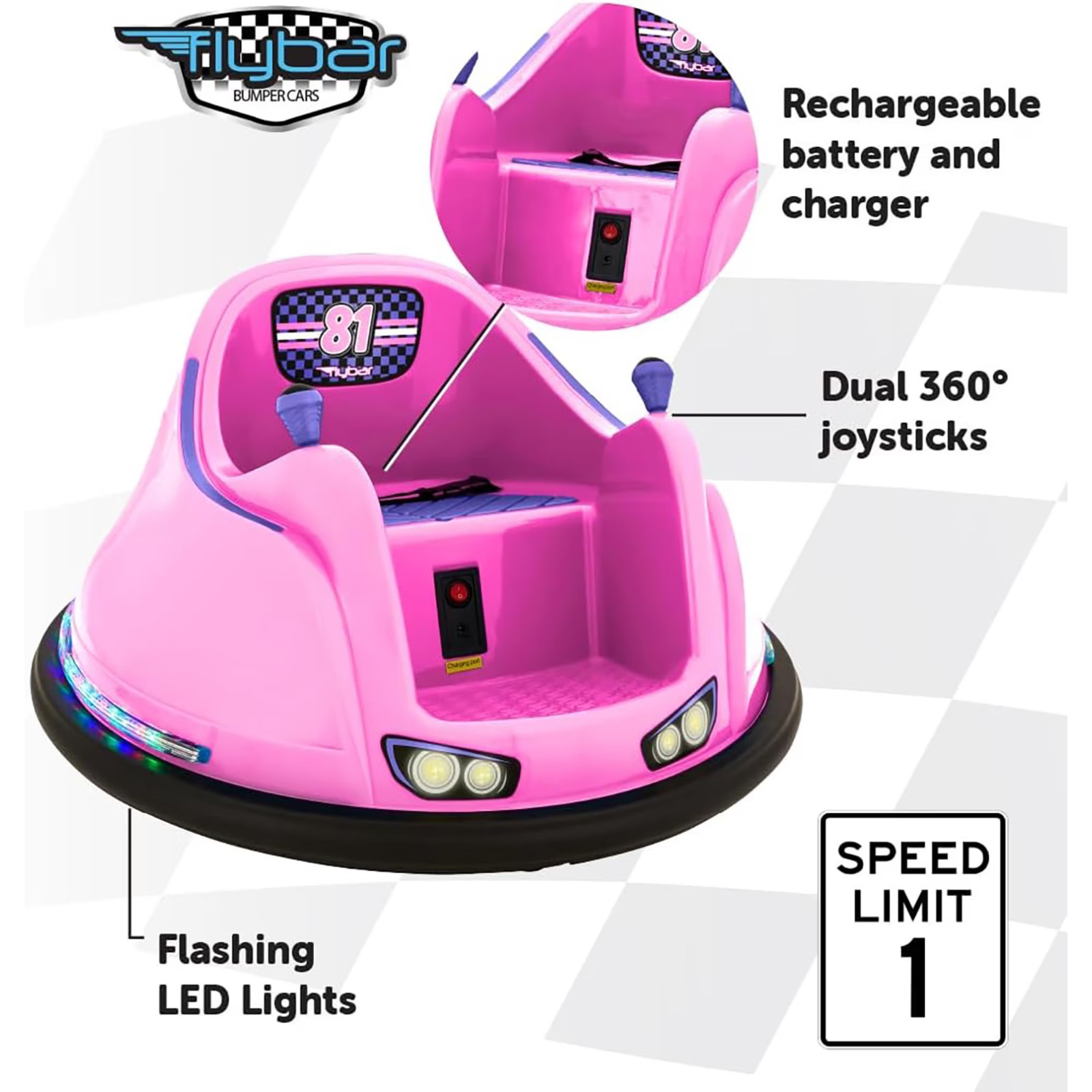 Flybar 6V Bumper Car for Toddlers Pink, Electric Ride on Toy for Kids Ages 1.5-4