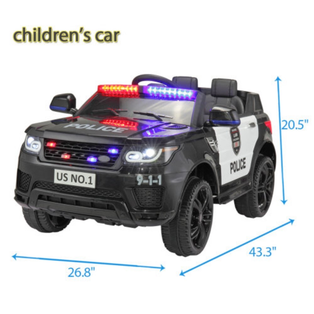 12V Kid Ride on Police Car with Parental Remote Control Battery Powered Electric