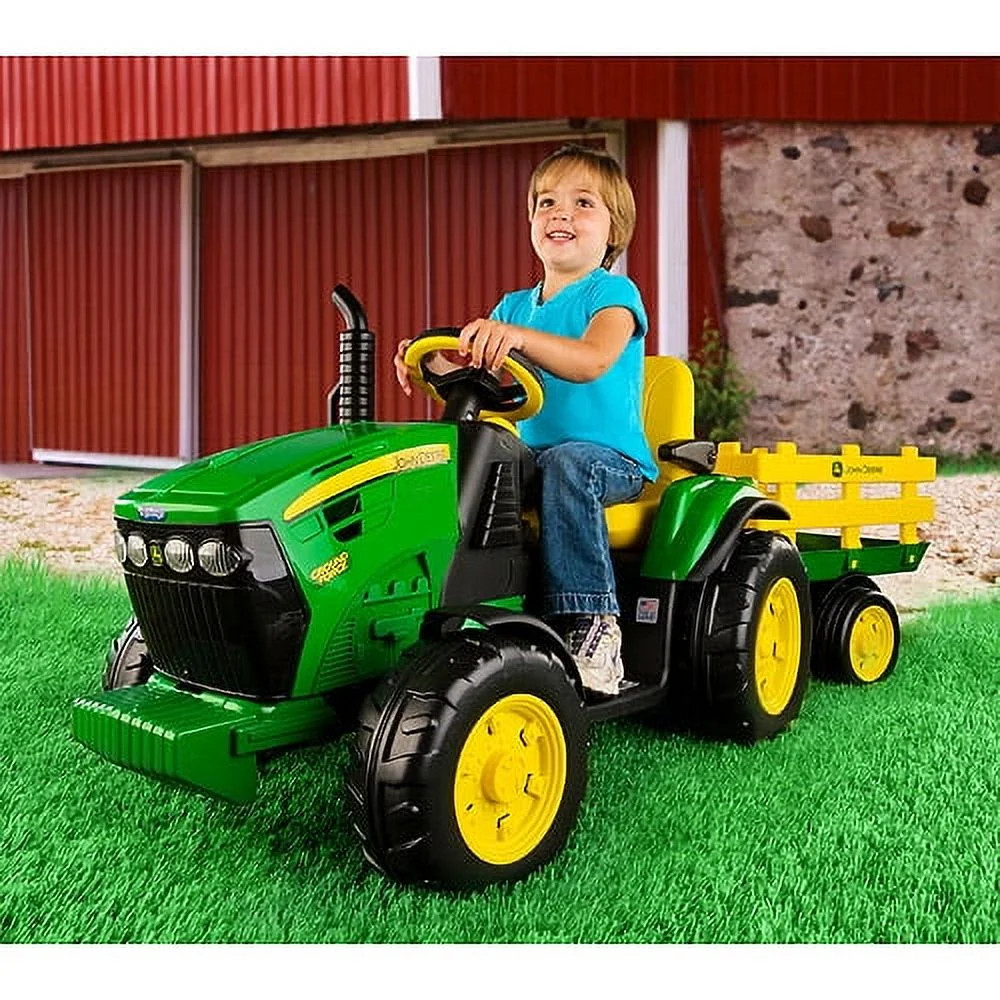 Kids Ride On John Deere Electric Battery Powered Tractor Trailer Childrens Car