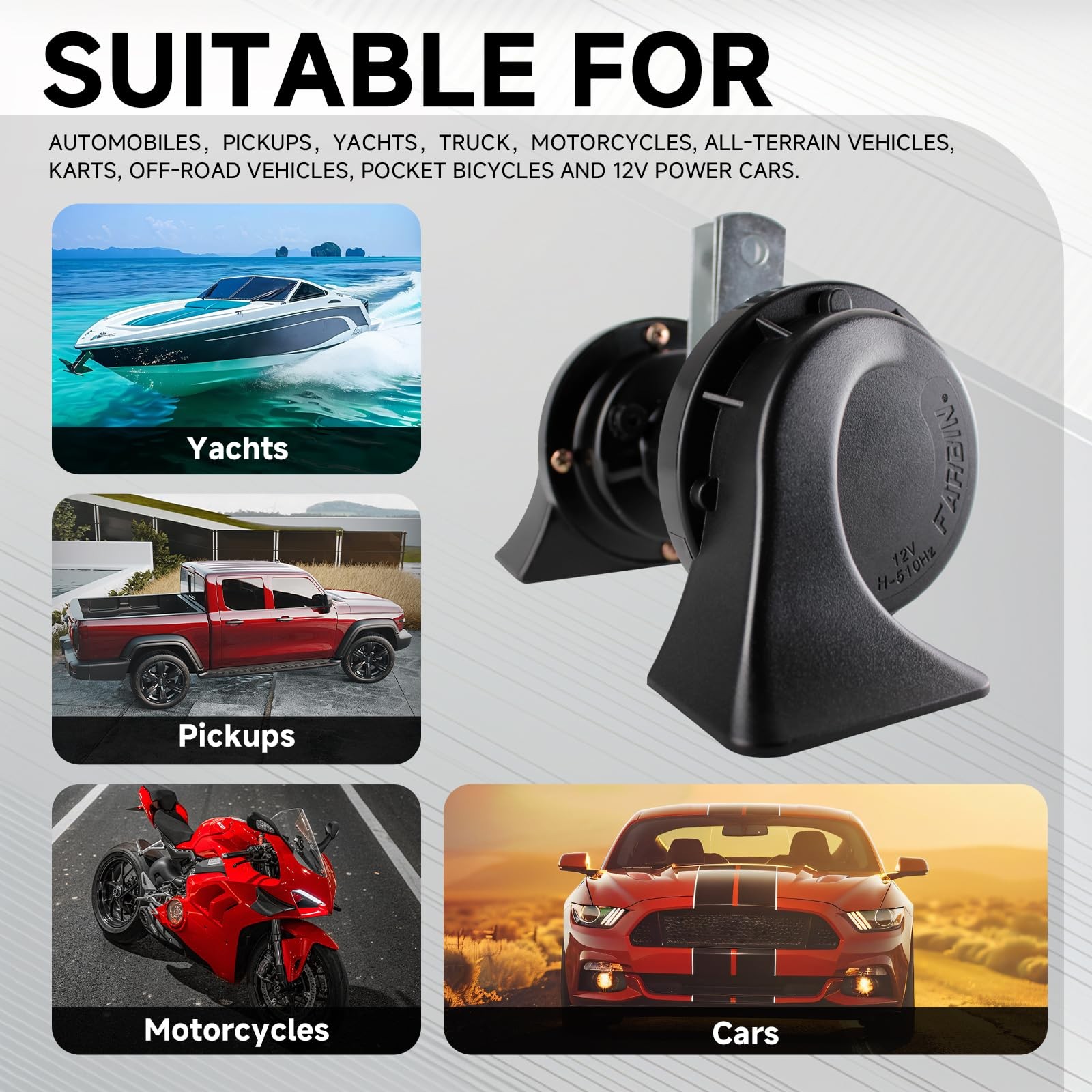 Horns Auto Horn 12V Car Horn Loud Dual-Tone Waterproof Electric Snail Horns K…