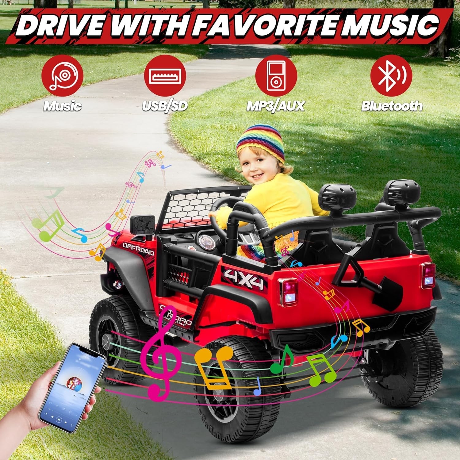 4WD 2WD Switchable 2-Seater Ride On Truck 800W RC 3-Speed Spring Suspension Blue