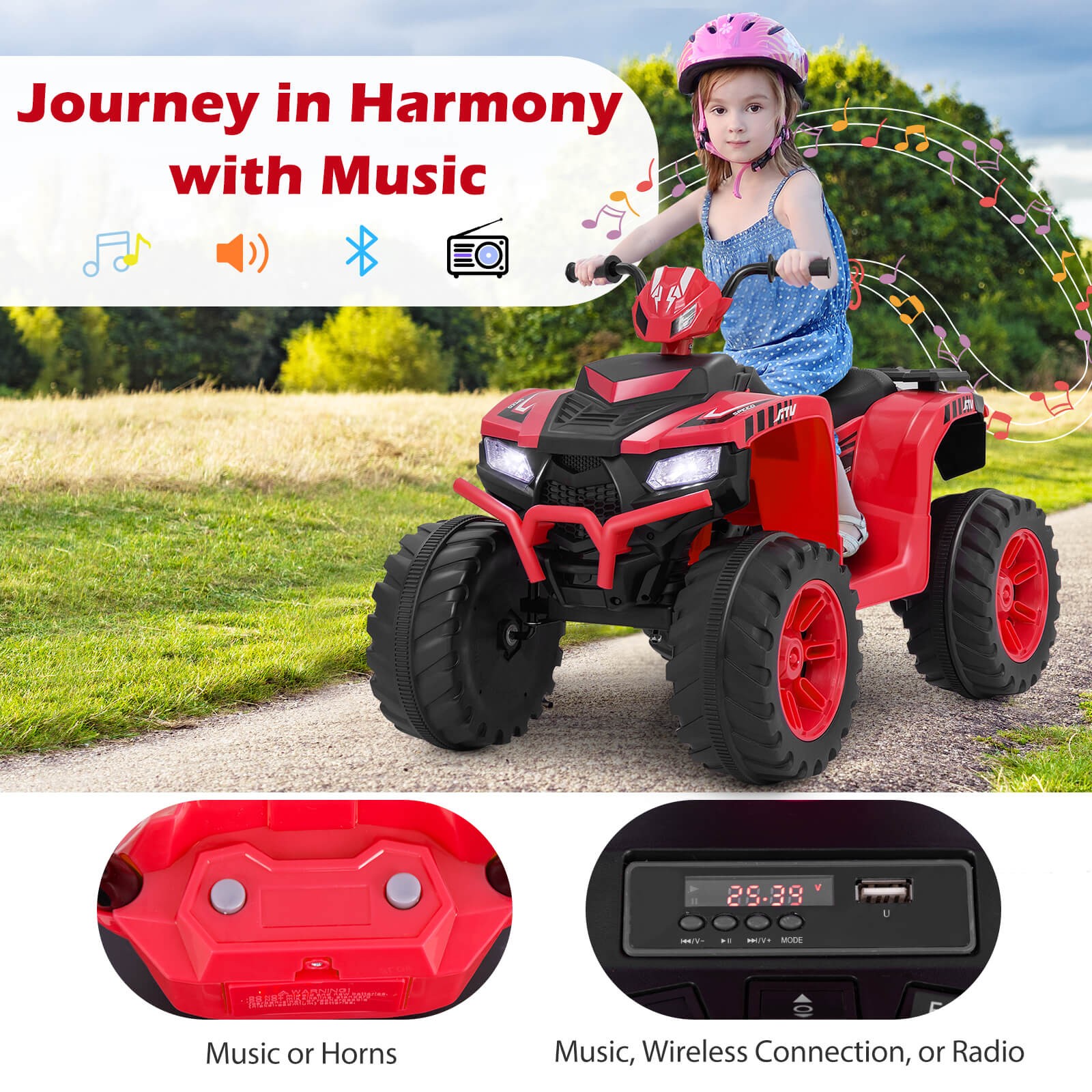 24V Kids Ride-On Electric ATV 4-Wheeler Quad Car with Wireless Connection