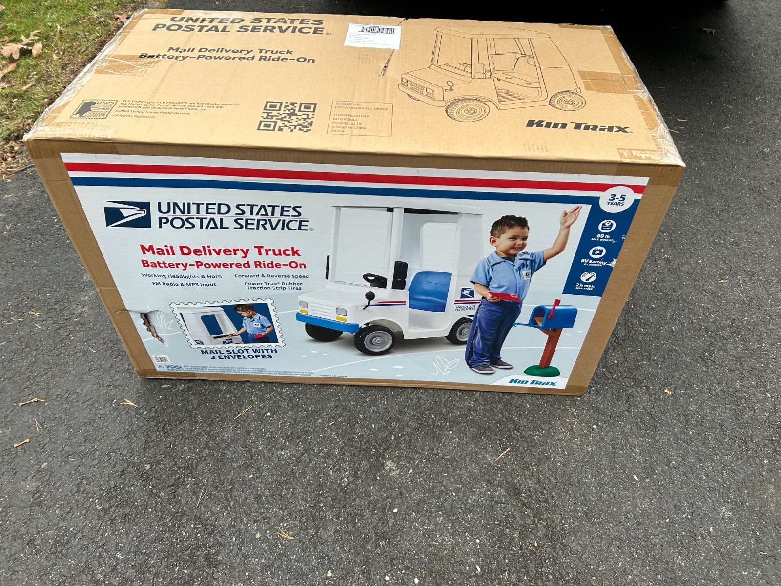 Kid Trax 6V USPS Mail Truck Ride-On Toy Includes Mailbox, Play Envelopes & MORE