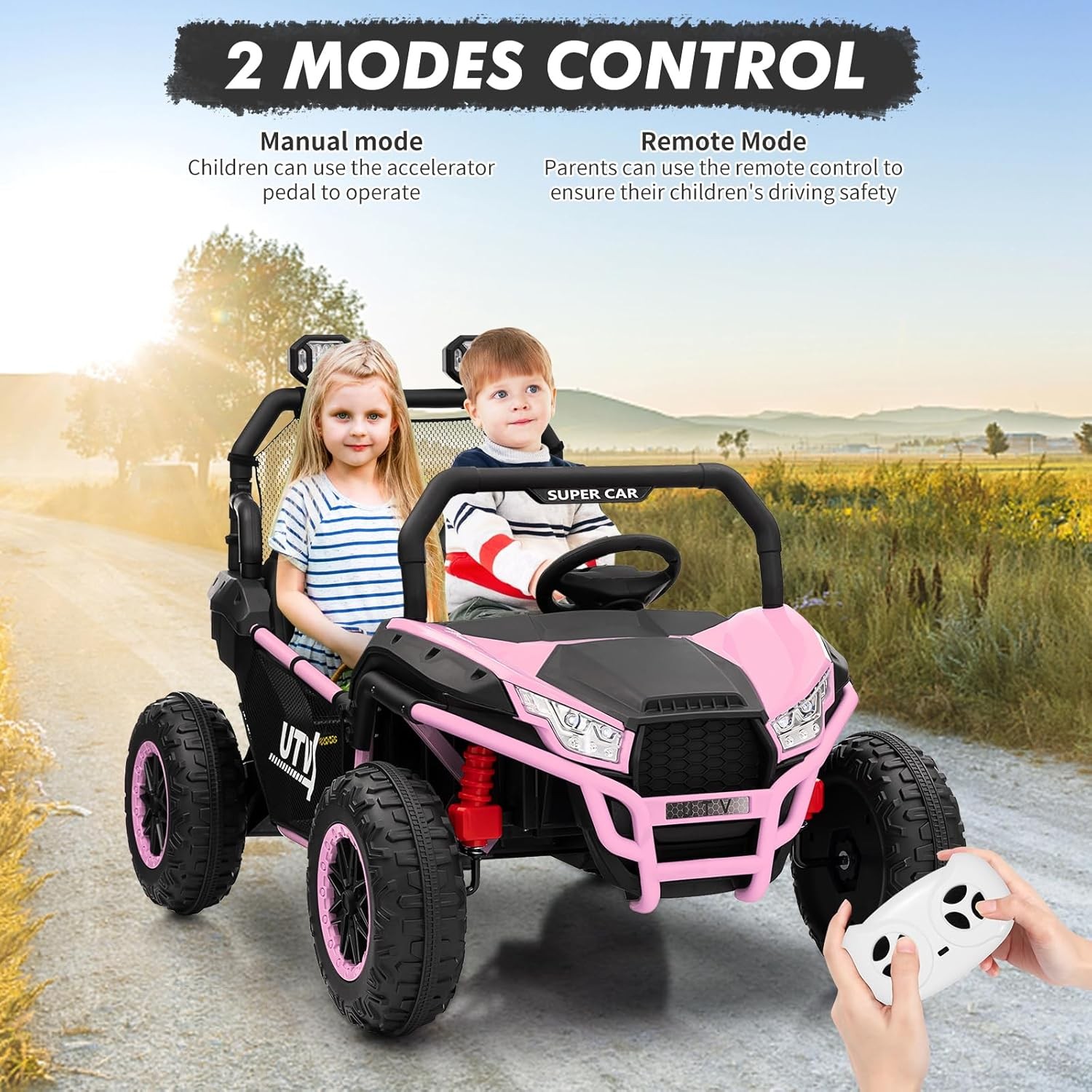 Remote-Control 24V Kids’ Off-Road Ride On Car 2-Person Electric UTV for Ages 3-8