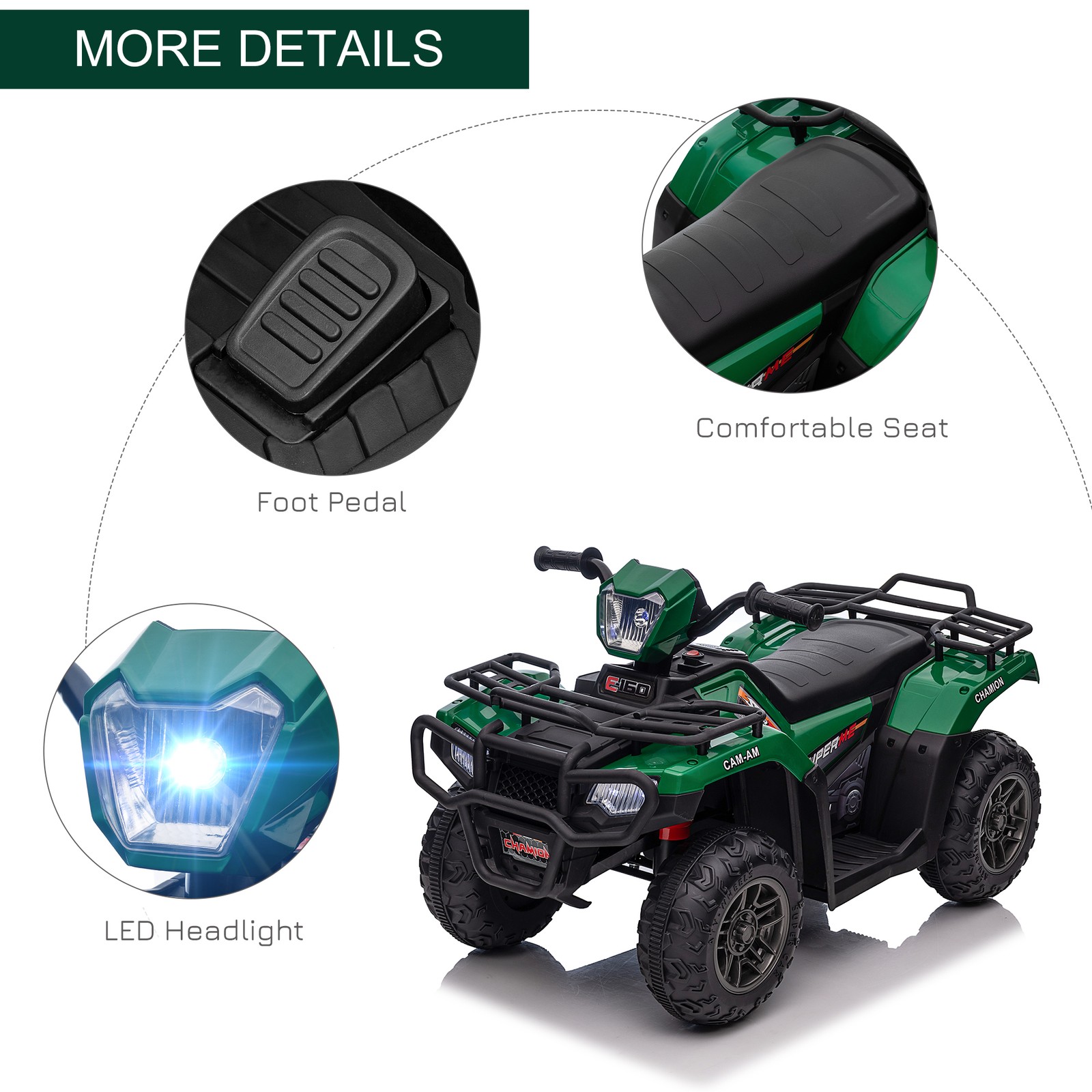 12V Kids ATV Battery-Operated, Kids 4 Wheeler, Ages 3-5, Green
