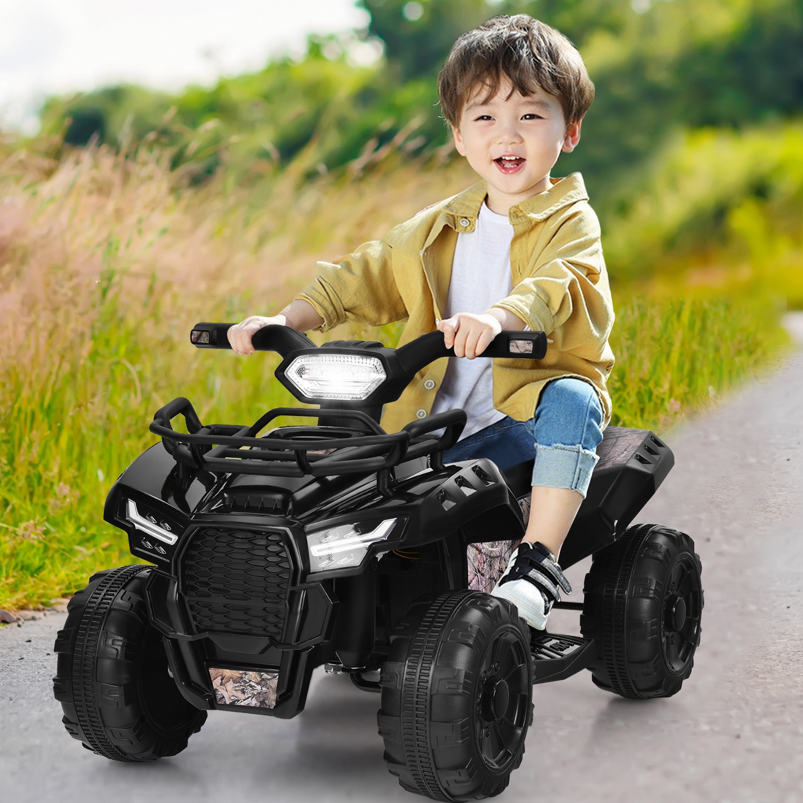 Honeyjoy 6V Kids ATV Quad Electric Ride On Car Toy Toddler w/MP3&LED Light Black