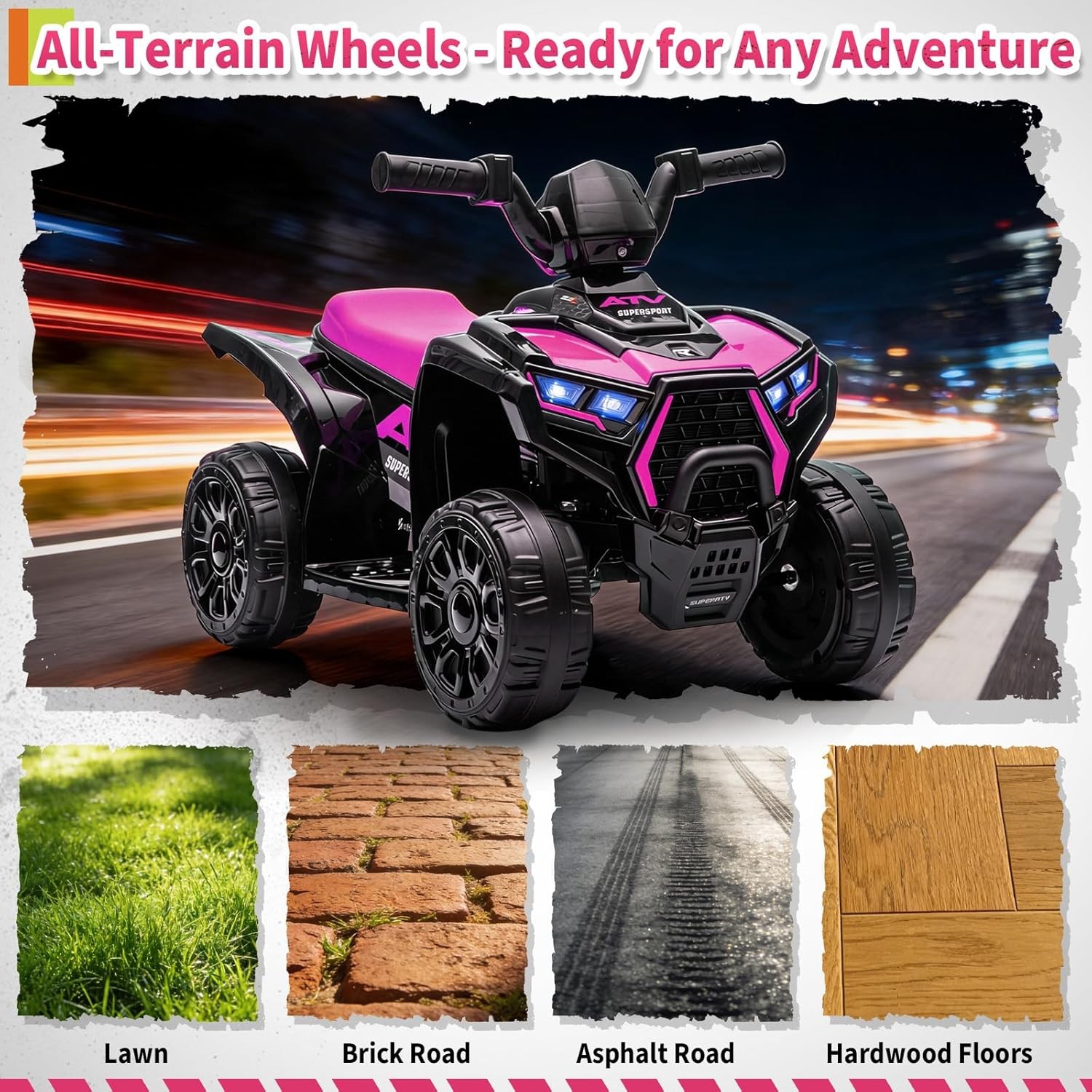 Ride on Car for Kids Electric 4 Wheeler ATV Toy w/ 3.5mph Max Speed for Toddler