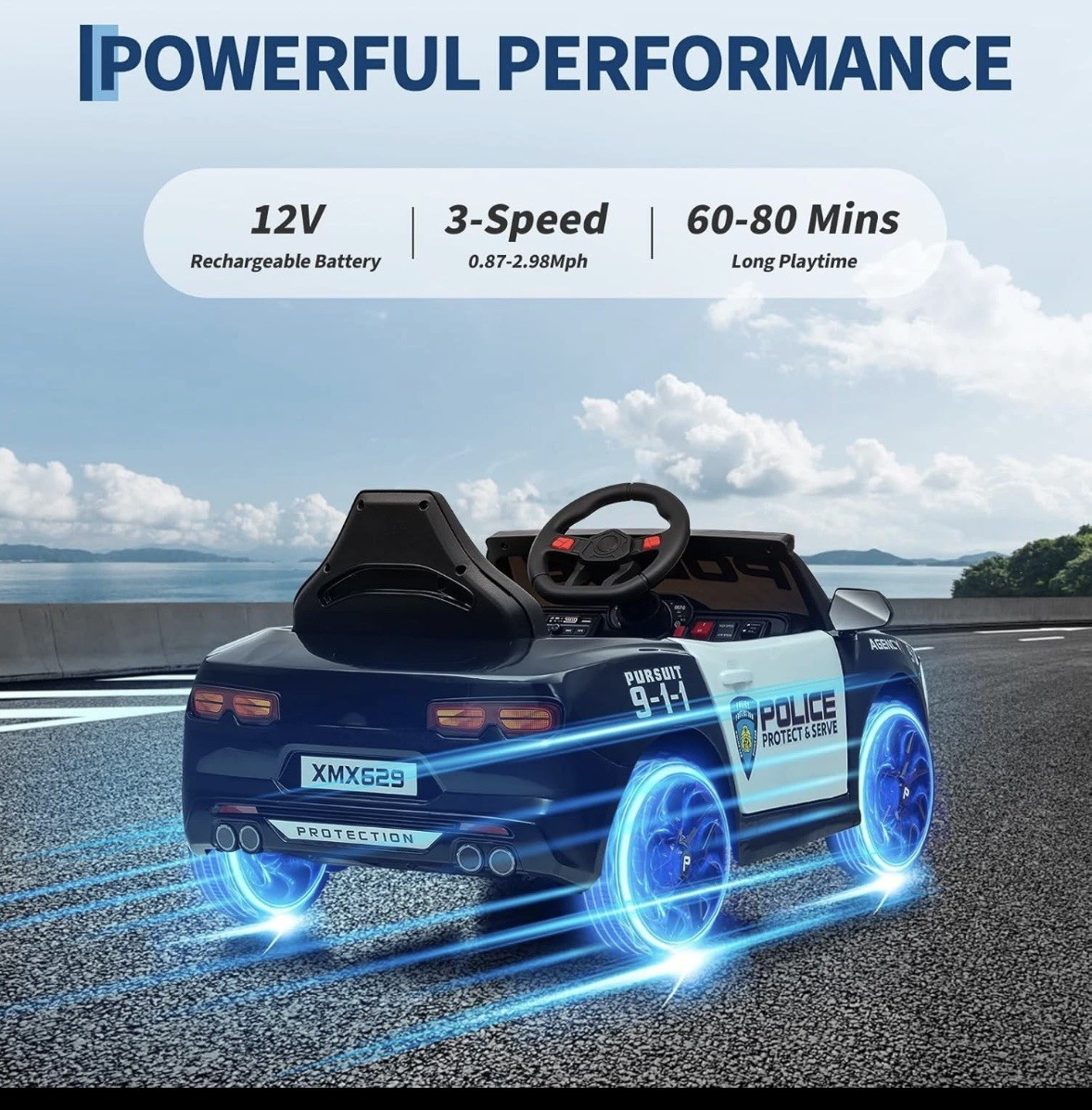 Police Car Ride on Electric Car for Kids,Battery Powered Ride-on Toys Cop Cars