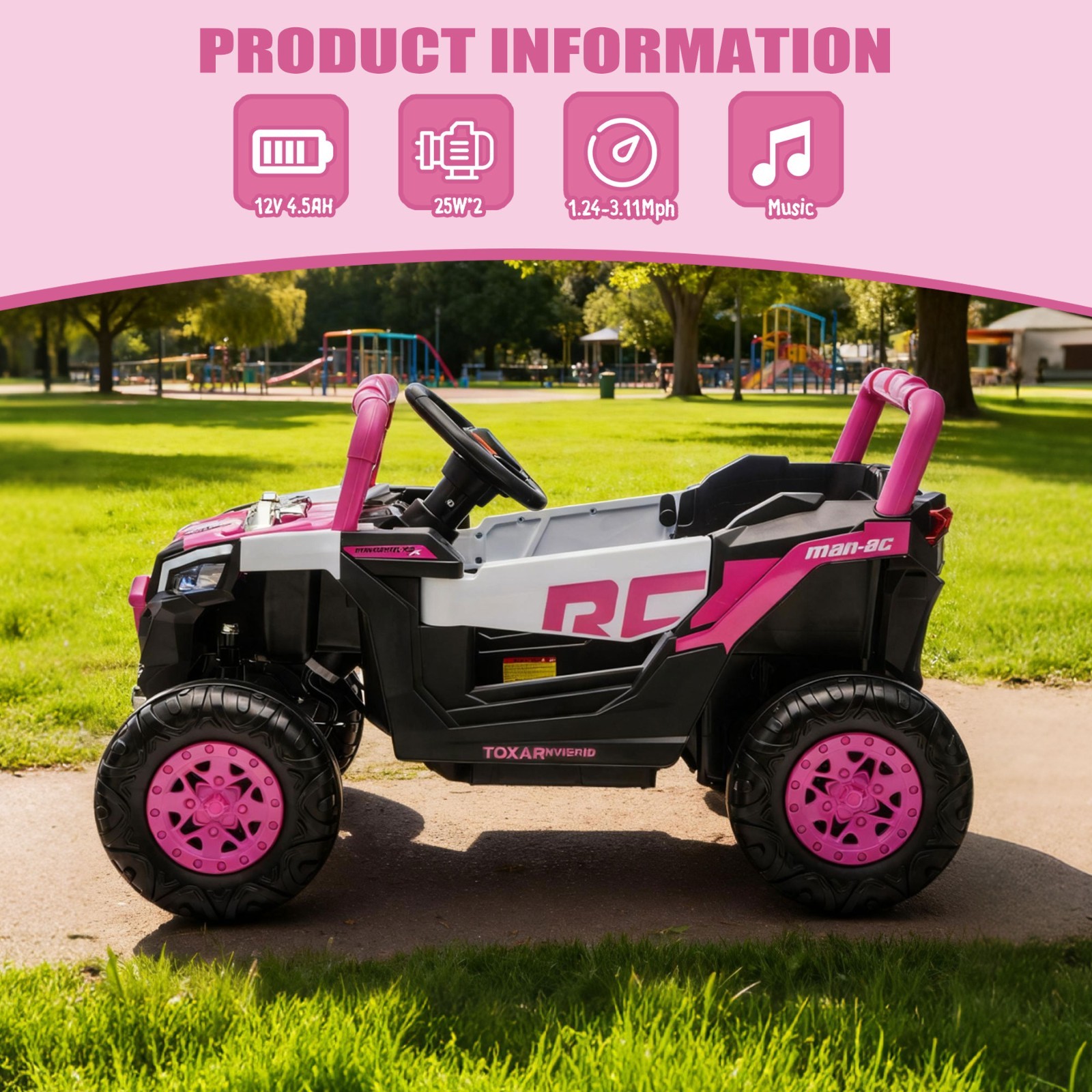 12V Kids Electric Car Ride On UTV Truck w/Remote,LED, Power Wheels Toys, Pink