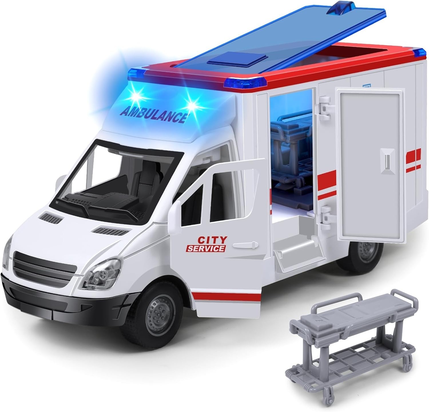 Friction-Powered Ambulance Toy with 4 Flashing Lights & Sounds – Safe for Kids