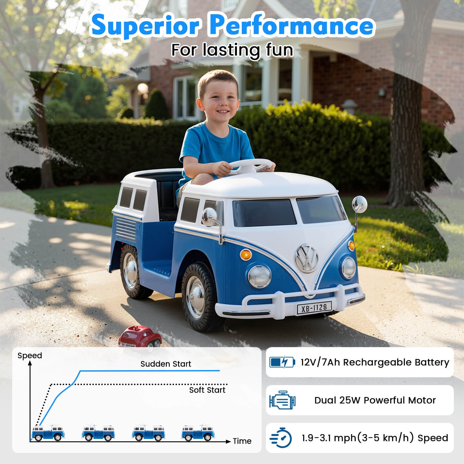 Licensed Volkswagen Ride-on Bus w/ Cup Holder, LED Headlights, Music & Horn