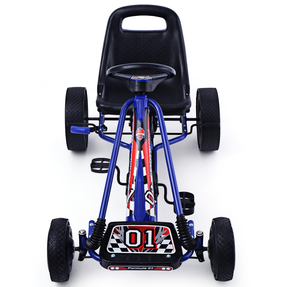 Honeyjoy Go Kart 4 Wheel Pedal Powered Kids Ride On Toy w/ Adjustable Seat Blue