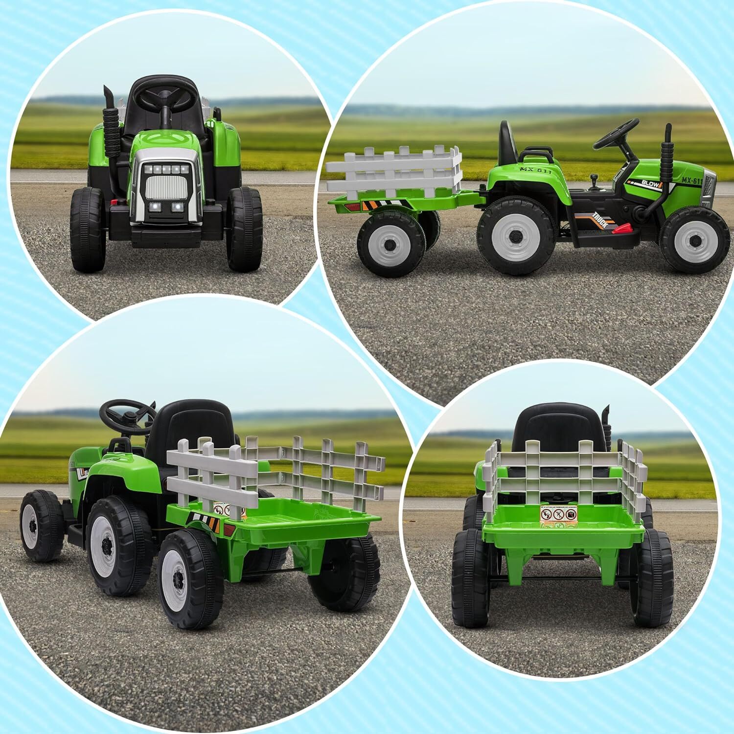 12V Electric Kids Ride On Car Battery Powered Tractor w/ Trailer Toy Xmas Gifts