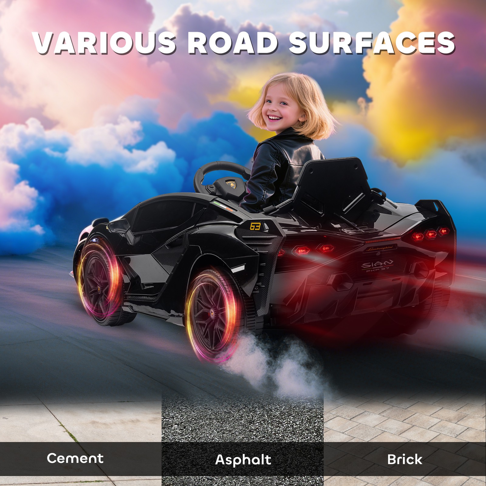 12V Lamborghini SIAN Licensed Electric Car for Kids, Black