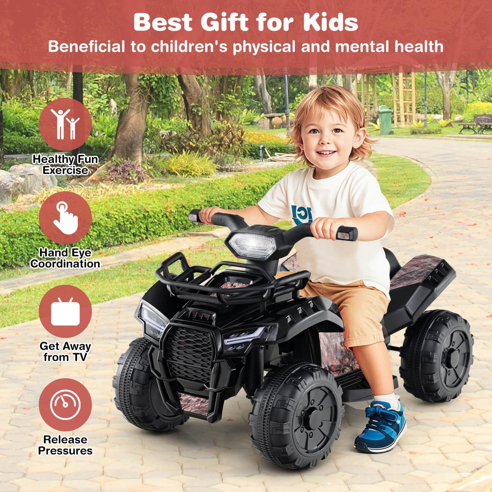 6V Electric Children Toy Car Music Story Function USB Front Storage Basket Black