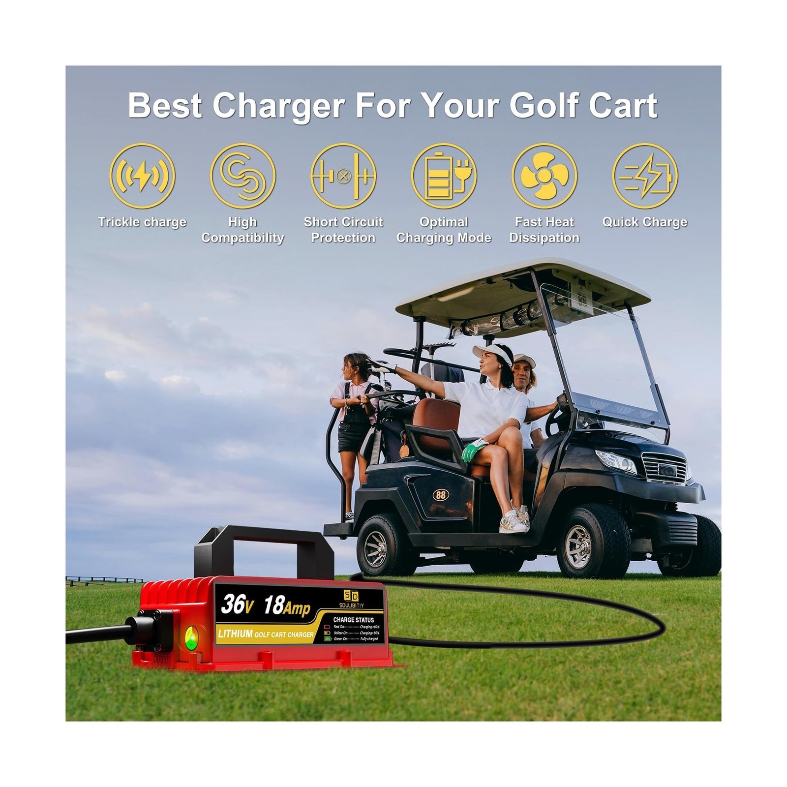 36V 18AMP Volt Golf Cart Charger, EZGO TXT Lithium Golf Cart Battery Charger