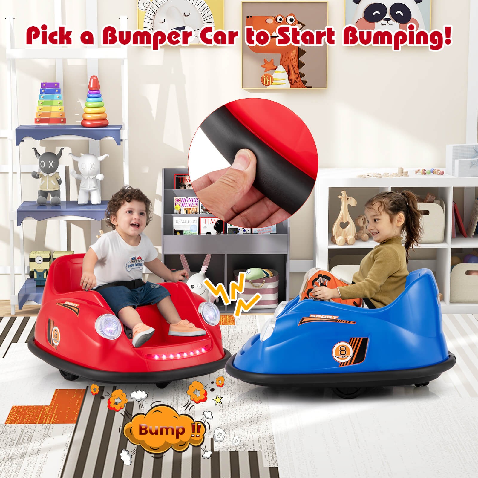 Ride on Bumper Car for Kids with Remote Control 360 Degree Spin LED Light